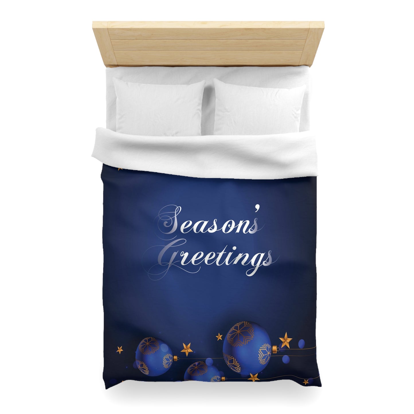 Seasons Greetings Microfiber Duvet Cover for Chirtsmas Gift, Dark Blue
