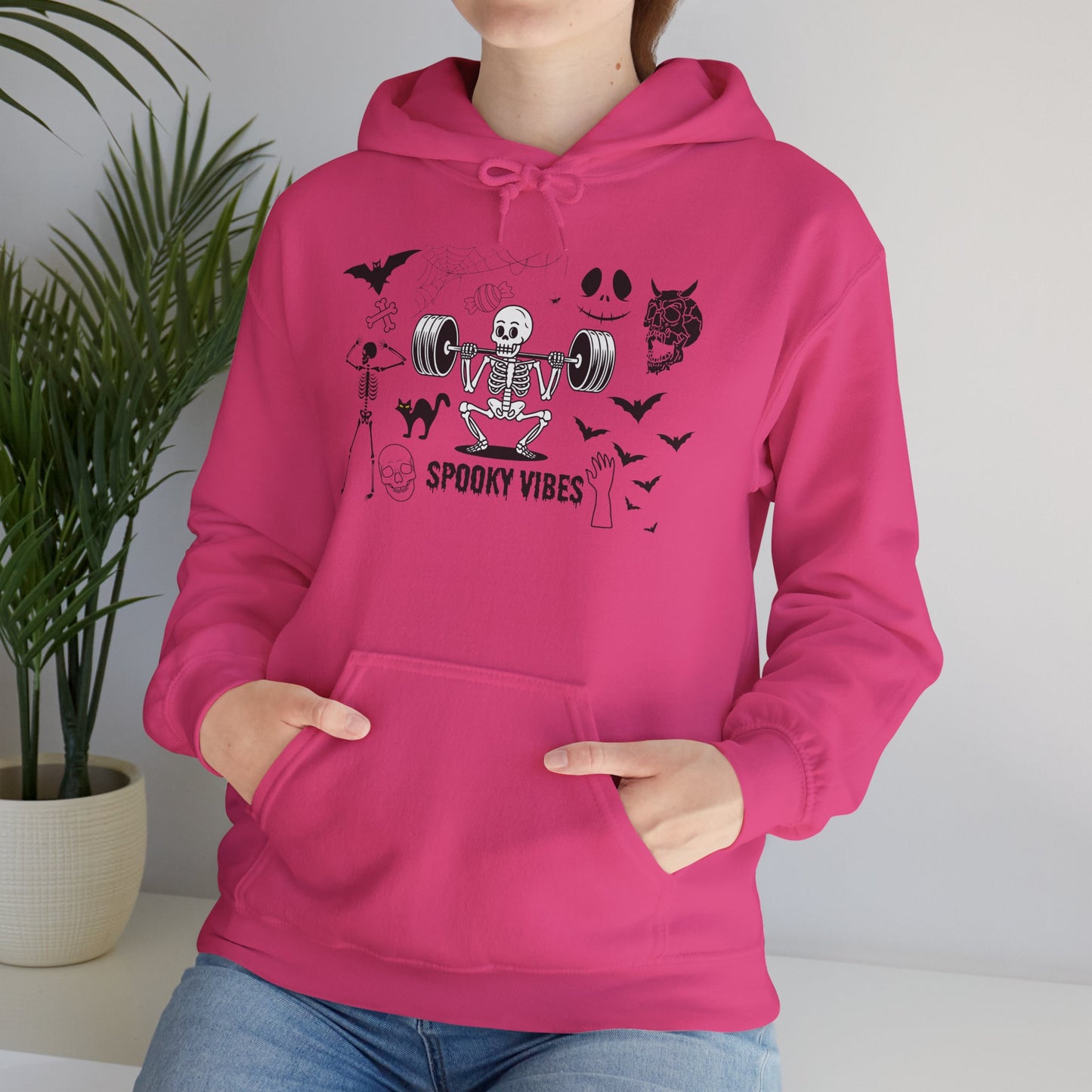 Spooky Vibes Skeleton Hoodie – Fun Halloween Gym-Themed Sweatshirt