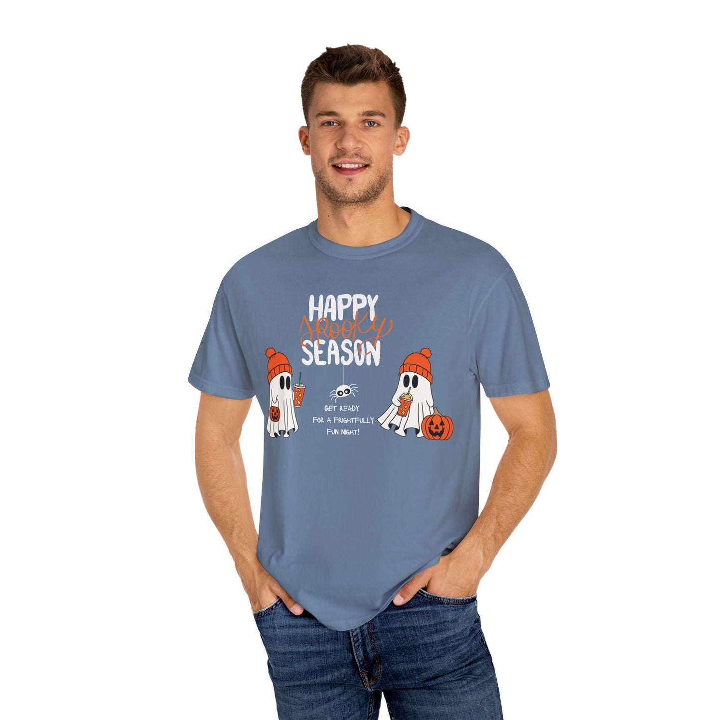 Spooky Season Ghosts Tee – Cozy Drinks & Chilling Vibes!