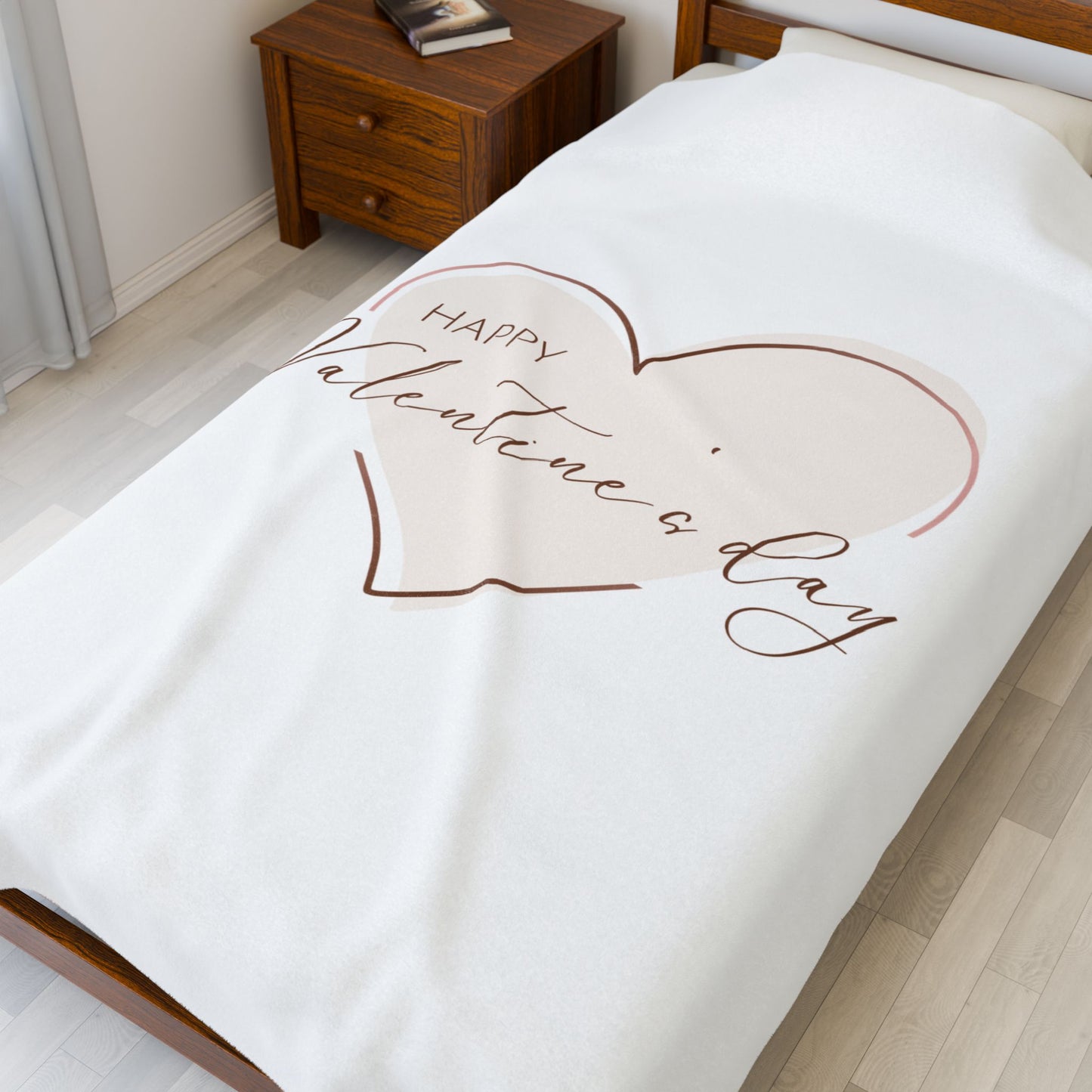 Happy Valentine inside Hearts Printed Velveteen Plush Blanket