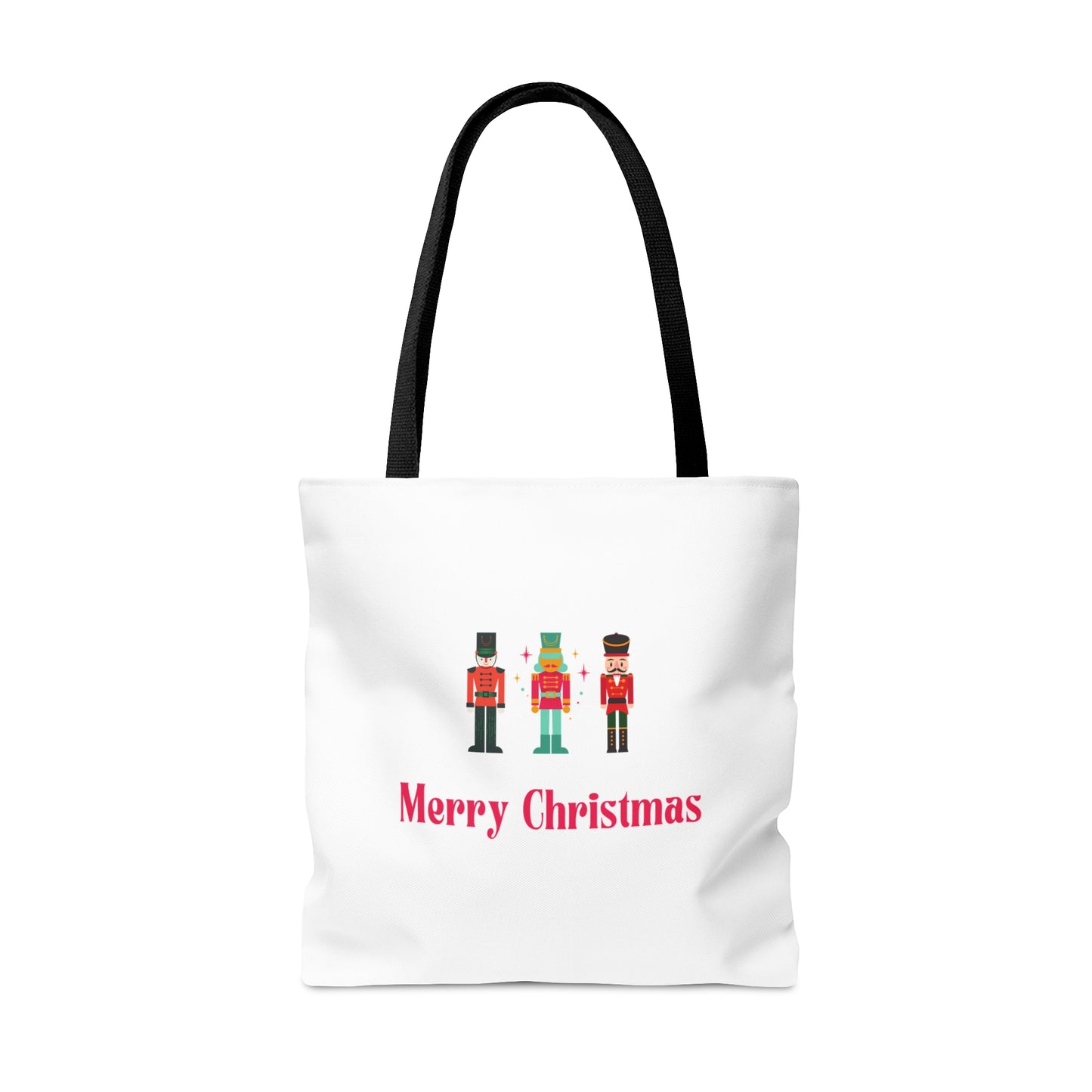 Tote Bag – Nutcracker Trio with “Merry Christmas” Text – Gift for Holiday Shoppers & Seasonal Outings