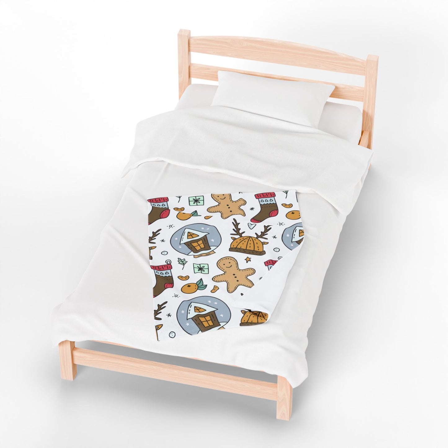 Velveteen Plush Blanket - Gingerbread & Snow Globe Festive Holiday Throw
