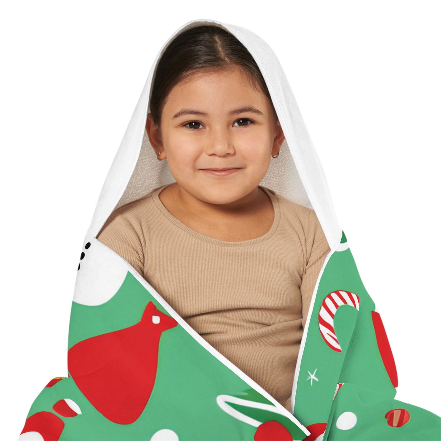 Kids’ Towel Hoodie – Green Christmas Design with Santa, Snowmen & Candy Canes – Soft Holiday Bath & Beach Wrap