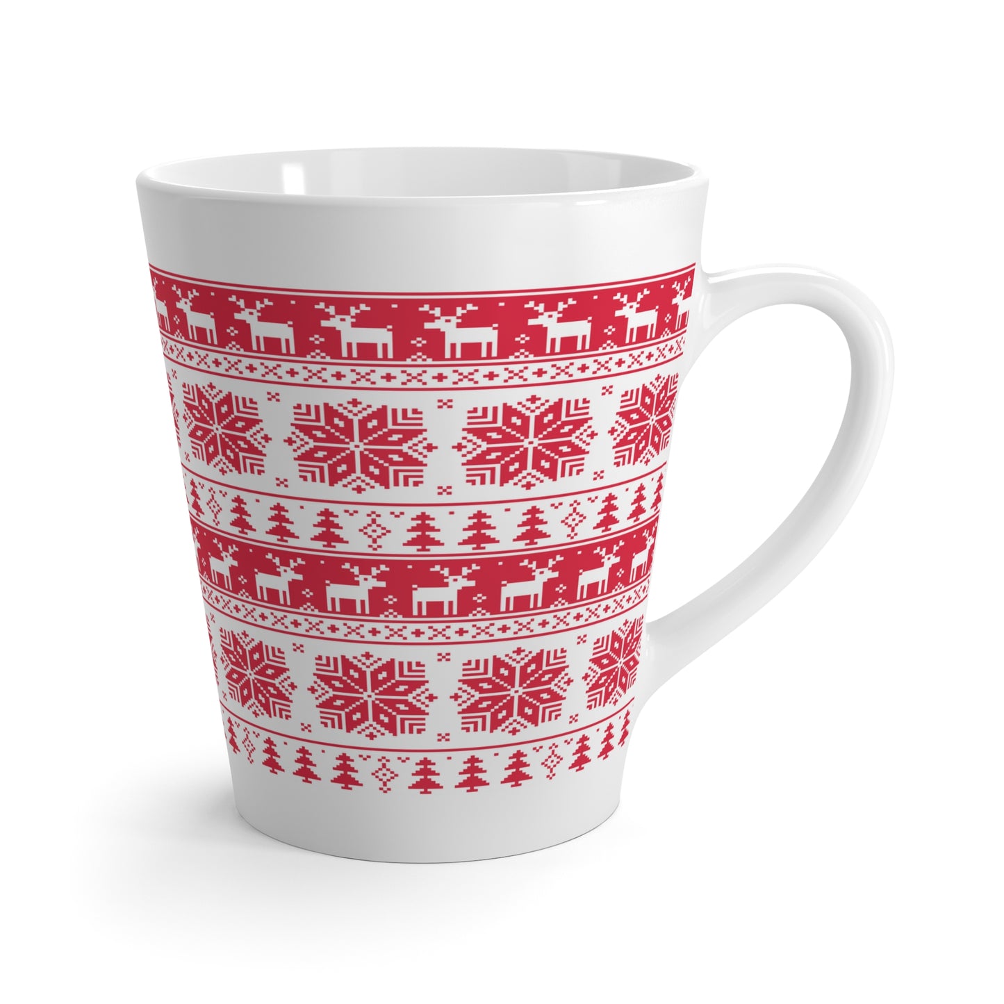 Christmas Latte Mug – 12oz White Ceramic Coffee Cup with C-Handle