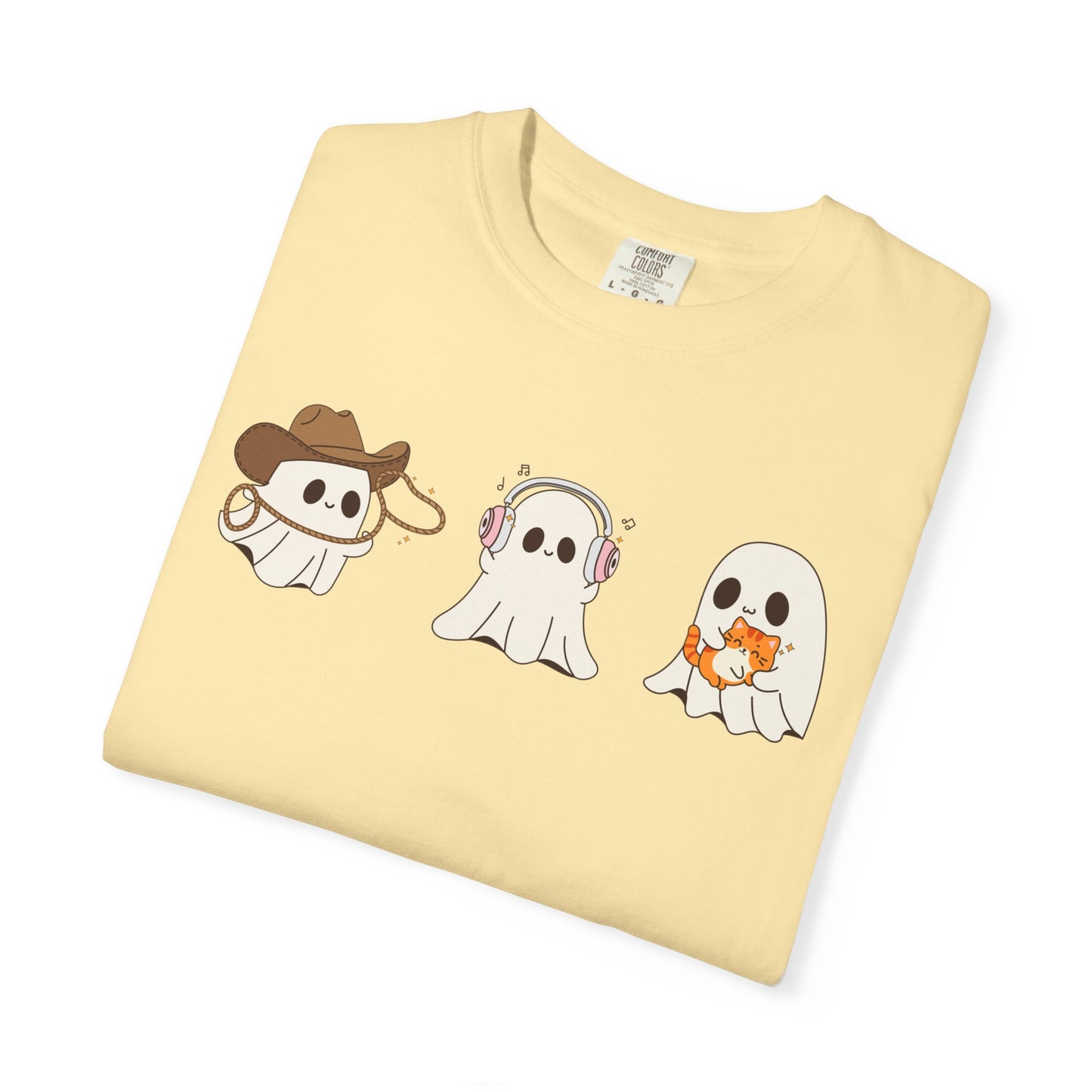 Halloween Ghost Trio T-Shirt – Purple Unisex Tee for Spooky Season & Costume Parties