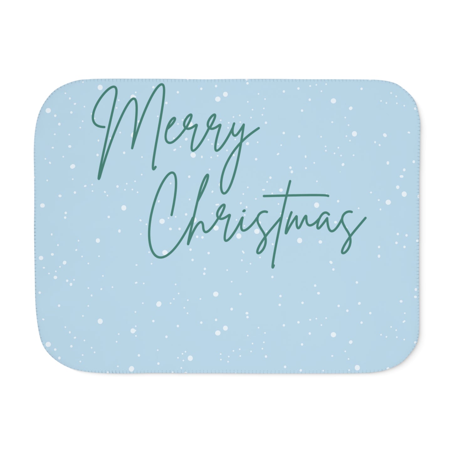 Merry Christmas Printed Sherpa Blanket, Sky Blue
