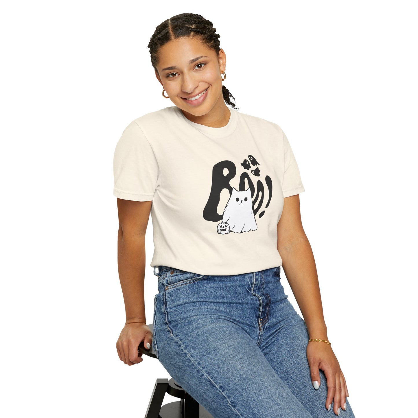 BOO Ghost Cat T-shirt– Pumpkin Purrfection for Halloween