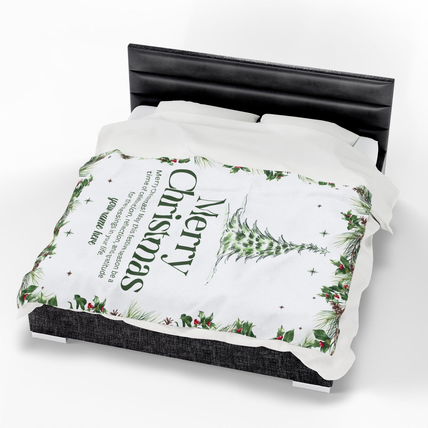 Personalized White Christmas Tree Blanket – Festive Holiday Throw with Heartfelt Message