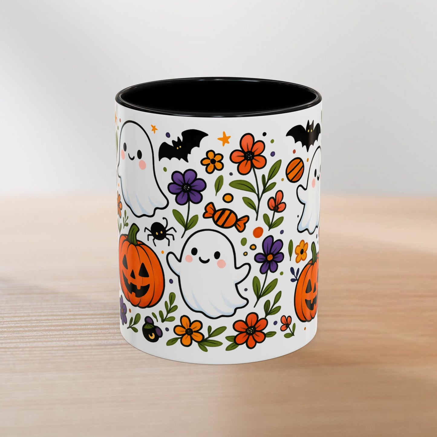 Halloween Ghost Pumpkin Mug – Spooky Bats & Witchy Coffee Cup
