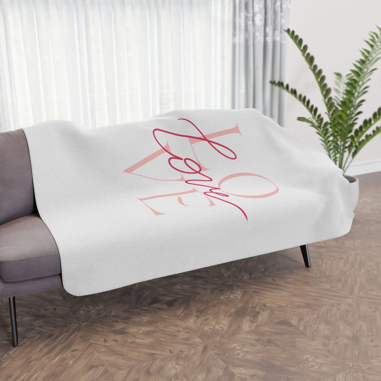 Love Printed Tan Sherpa Blanket for Valentines