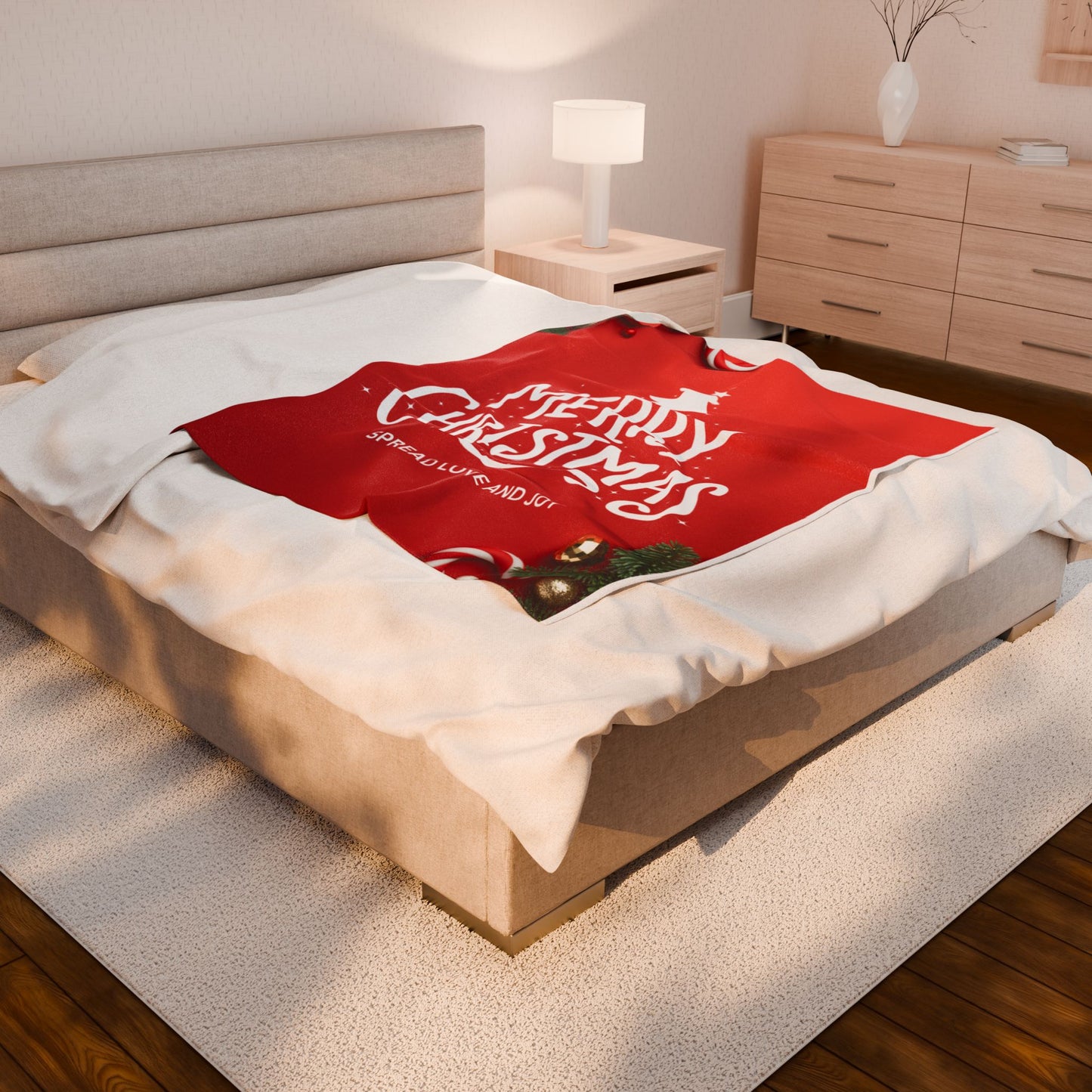 Merry Christmas with Spread Love and Joy Printed Velveteen Plsuh Blanket
