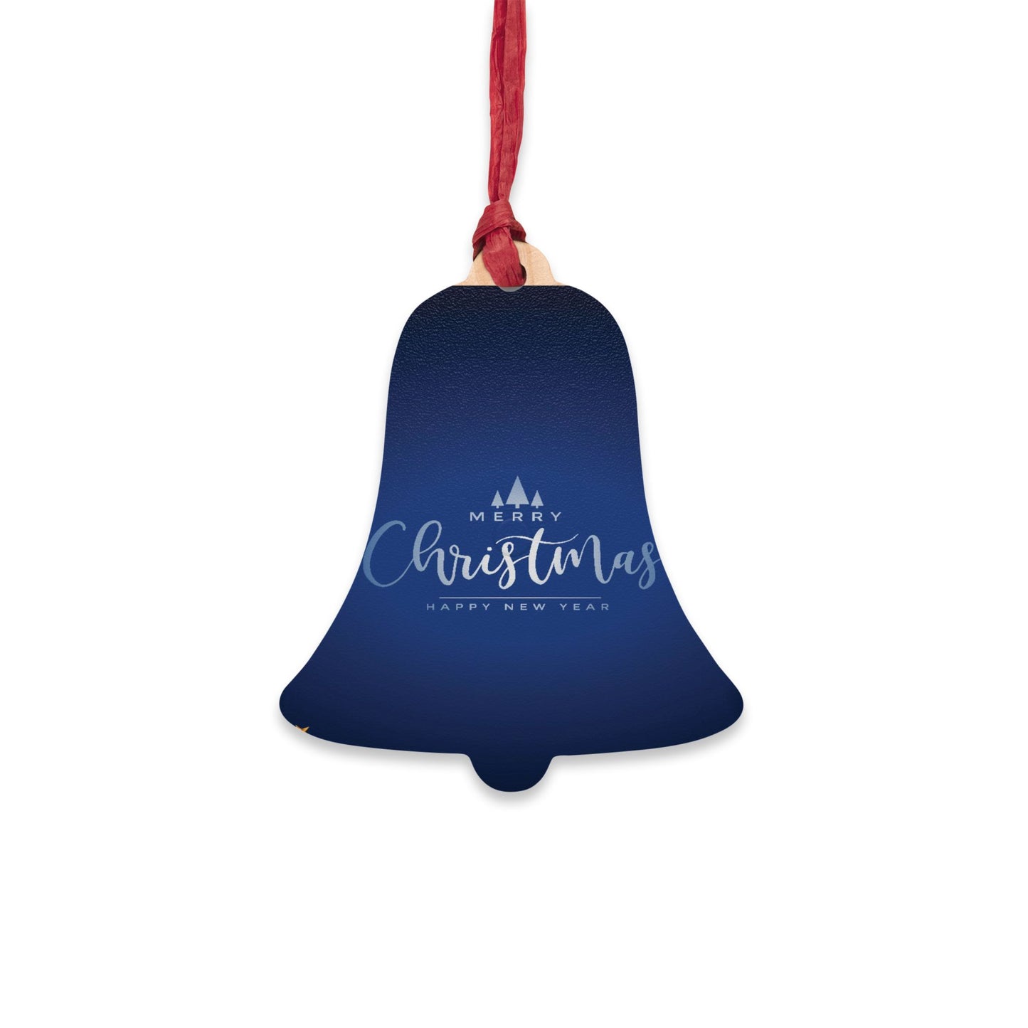 Wooden Bell Ornament – “Merry Christmas Happy New Year” Design with Red Ribbon – Rustic Holiday Décor & Gift