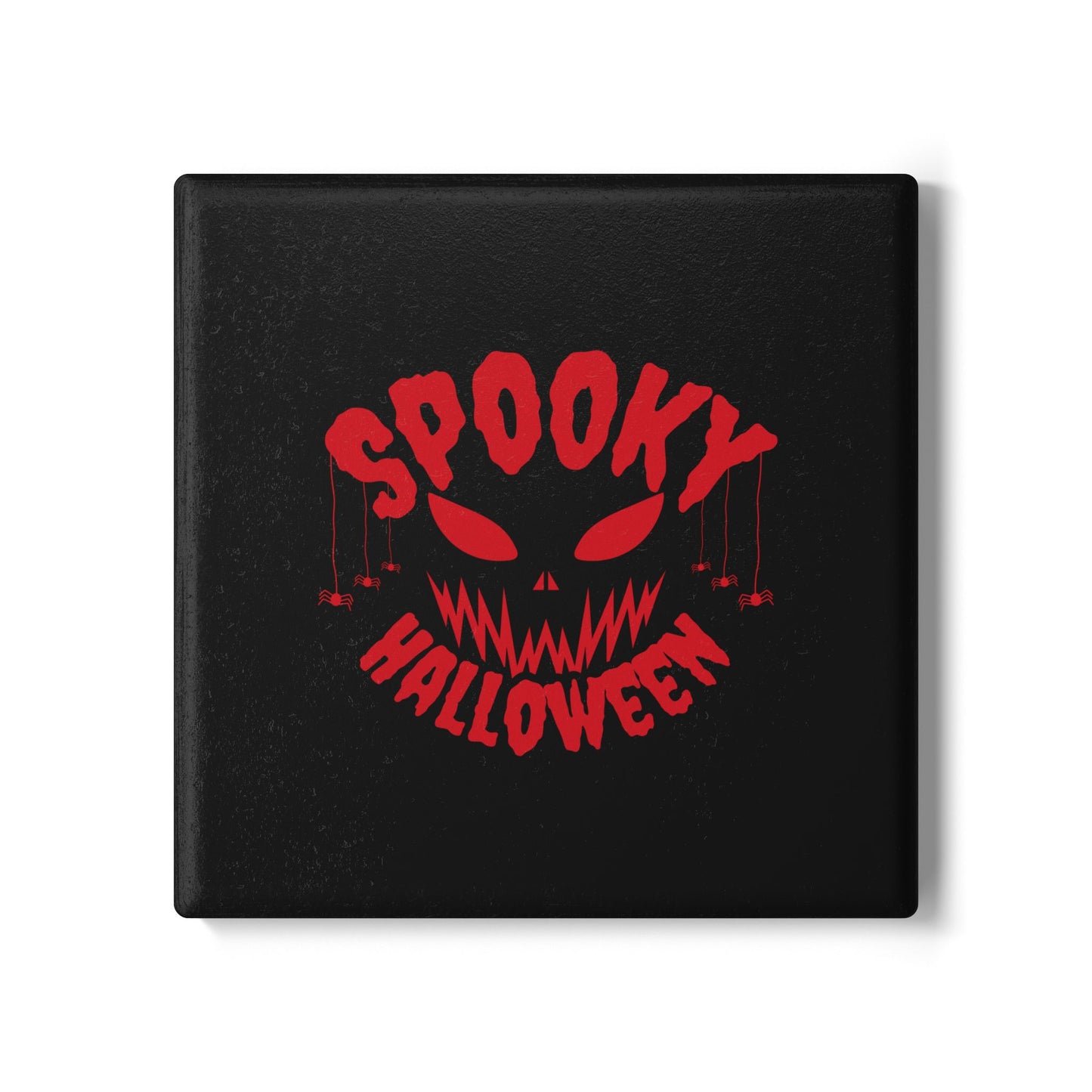 Spooky Halloween Ceramic Coaster – Creepy Face with Spider Accents