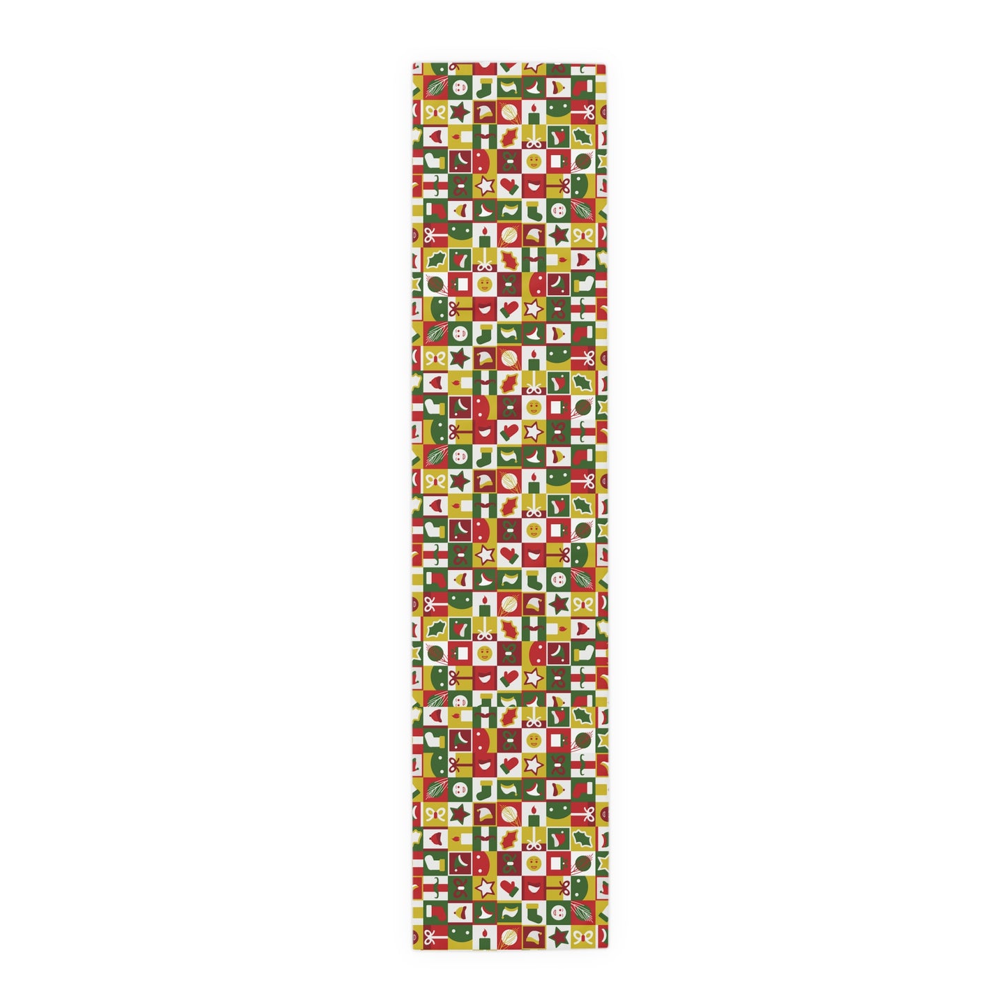 Table Runner – Red & Green Christmas Icons – Festive Dining Decor & Holiday Gift