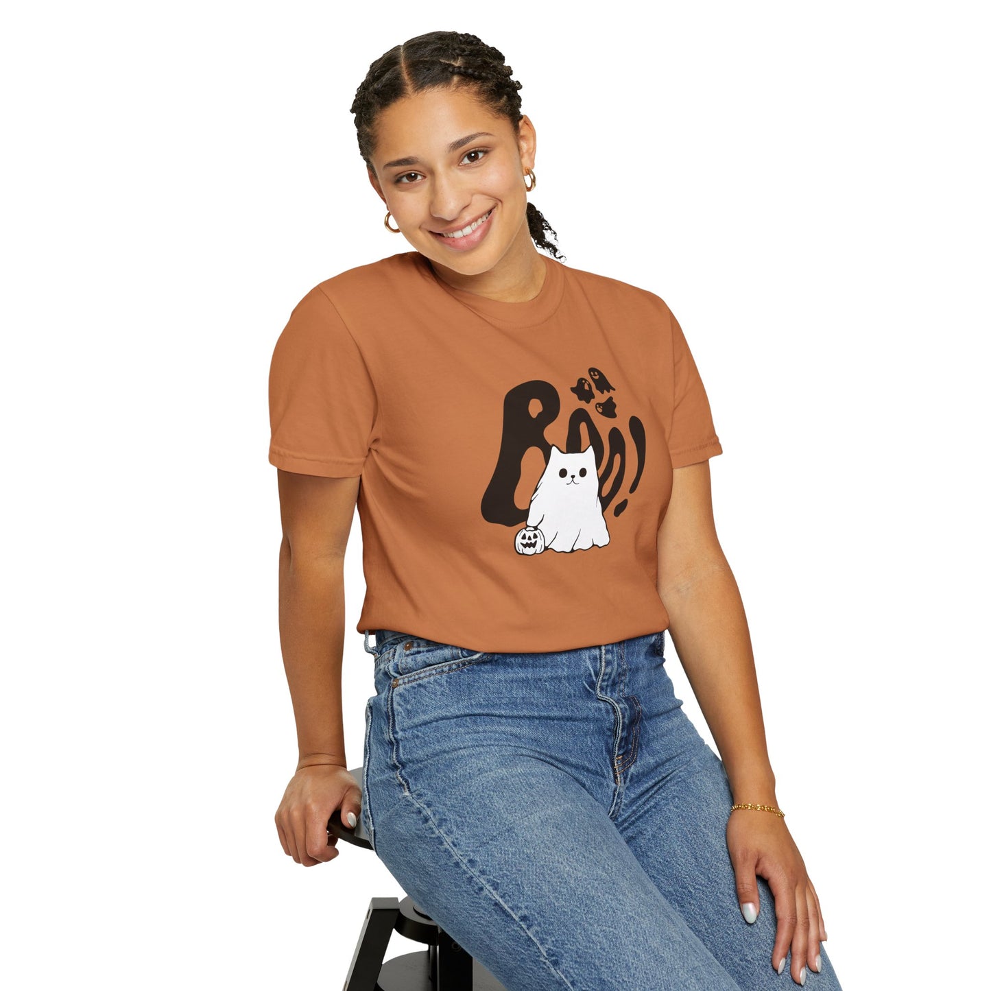 BOO Ghost Cat T-shirt– Pumpkin Purrfection for Halloween