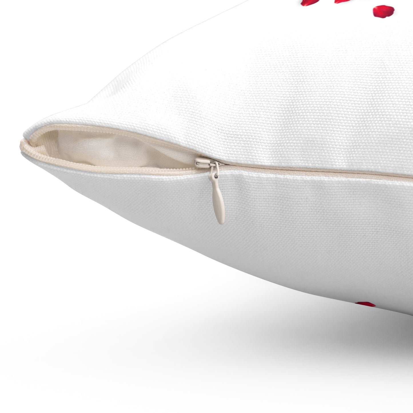 Romantic Throw Pillow with Red Rose Petals and LOVE Typography – Double-Sided Print