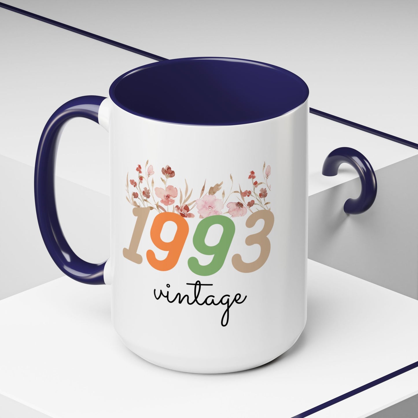 Vintage 1993 Floral Mug – Custom Two-Tone Ceramic Drinkware, 11oz