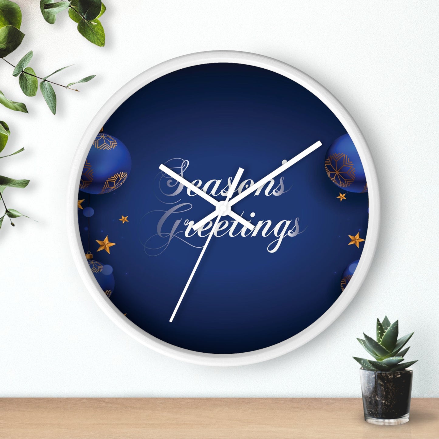 Season's Greetings Wall Clock, Dark Blue