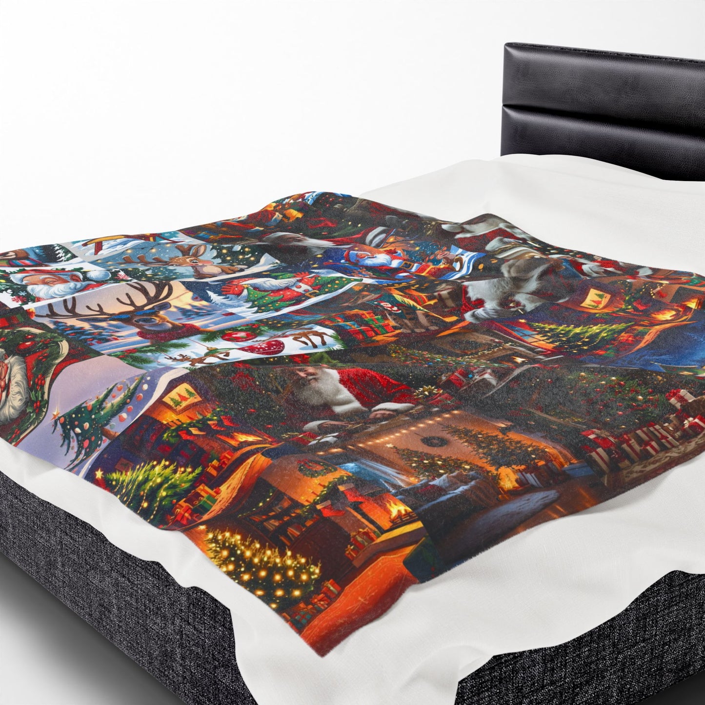 Christmas Collage Velveteen Plush Blanket – Santa, Reindeer & Holiday Scenes