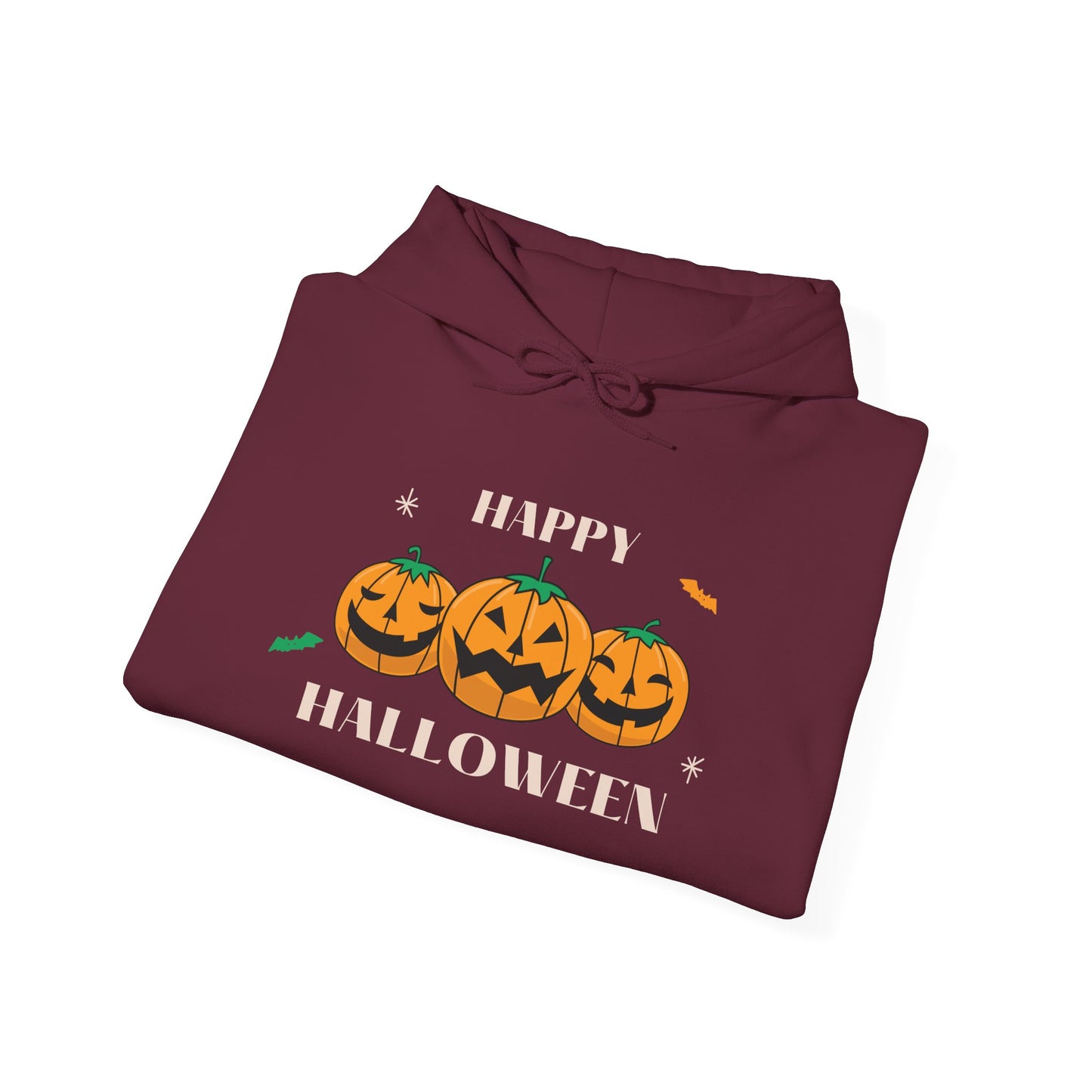 Happy Halloween" Pumpkin Trio Hoodie – Festive & Cozy for Spooky Season