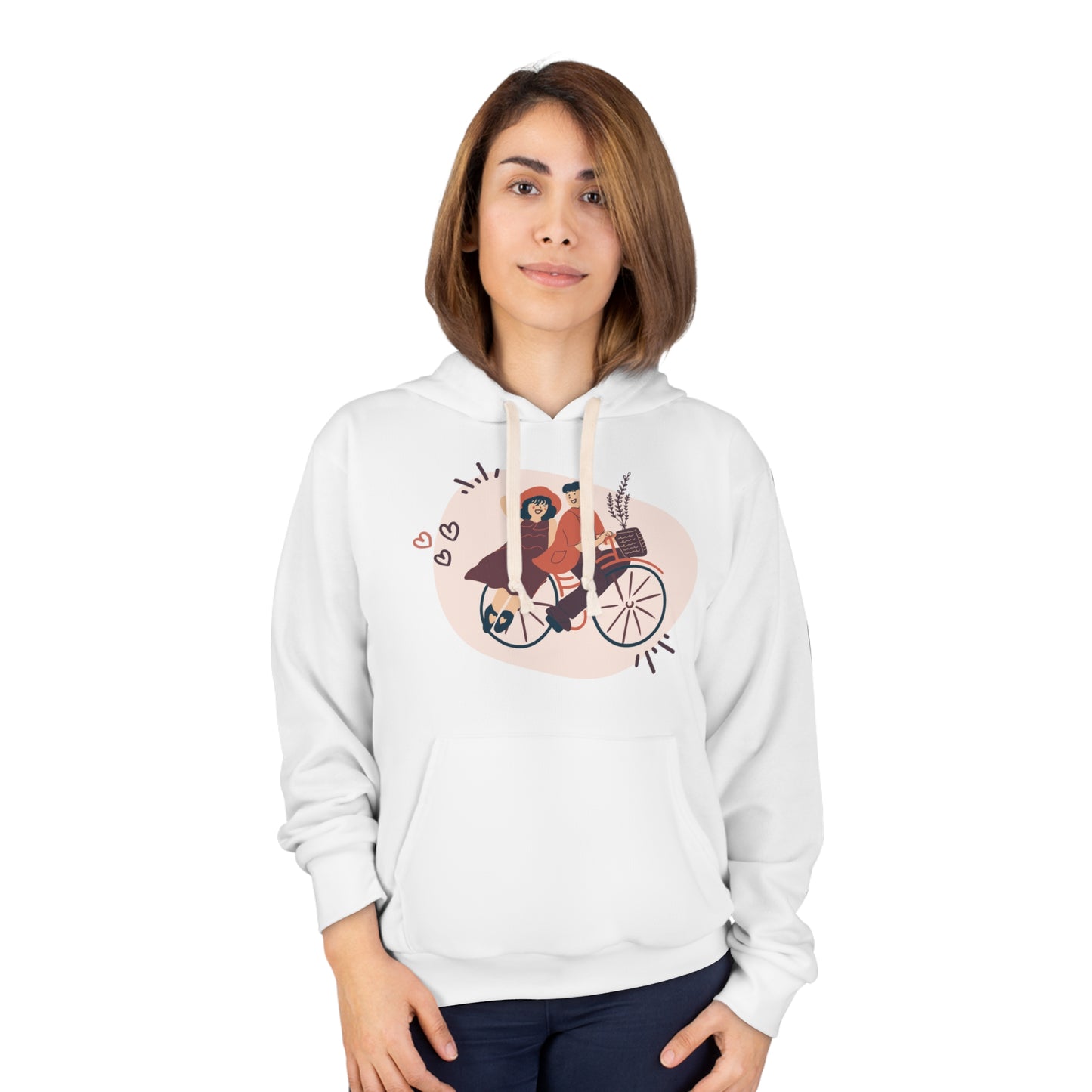 Couple on Cycle Printed Unisex Pullover Hoodie for Valentines