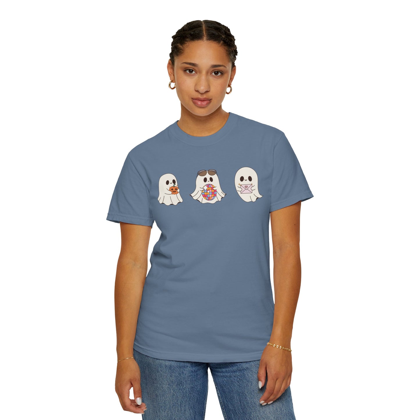 Three Cute Ghosts with Pumpkin, Trick or Treat Party Outfit – October Holiday Shirt