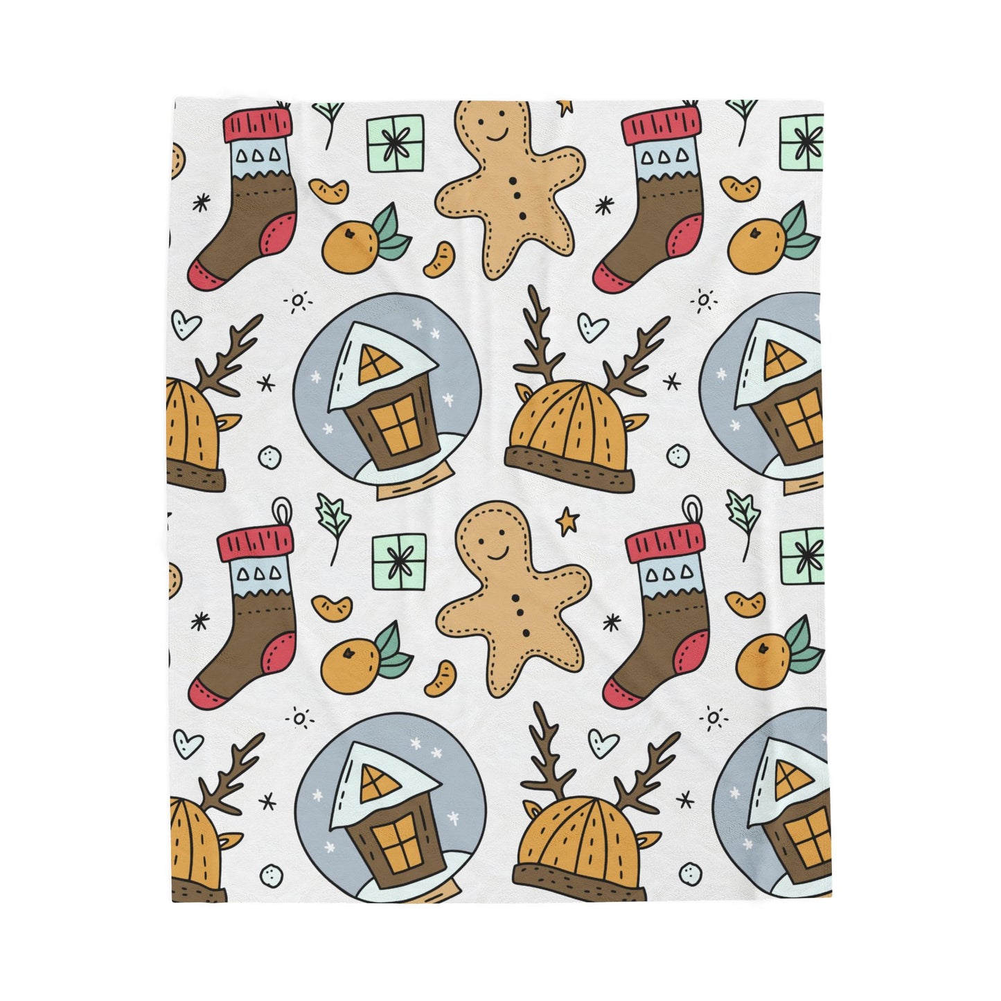 Velveteen Plush Blanket - Gingerbread & Snow Globe Festive Holiday Throw