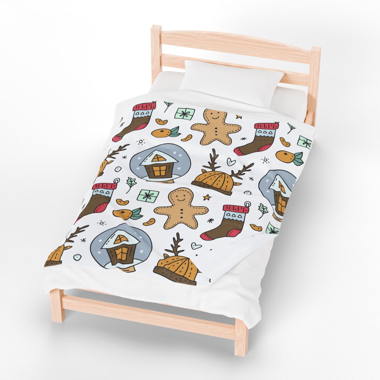 Velveteen Plush Blanket - Gingerbread & Snow Globe Festive Holiday Throw