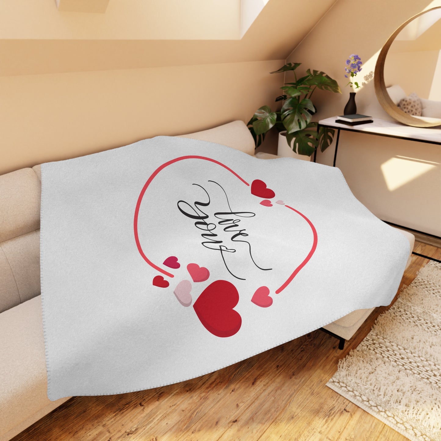 Love You Printed Tan Sherpa Blanket for Valentines