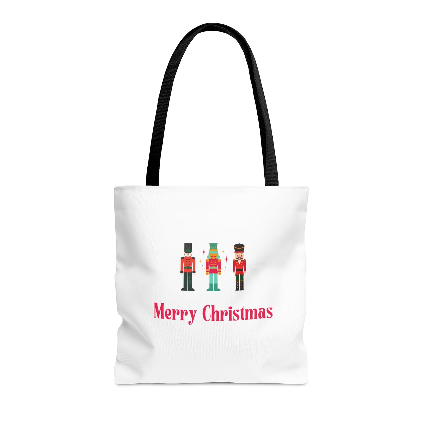Tote Bag – Nutcracker Trio with “Merry Christmas” Text – Gift for Holiday Shoppers & Seasonal Outings