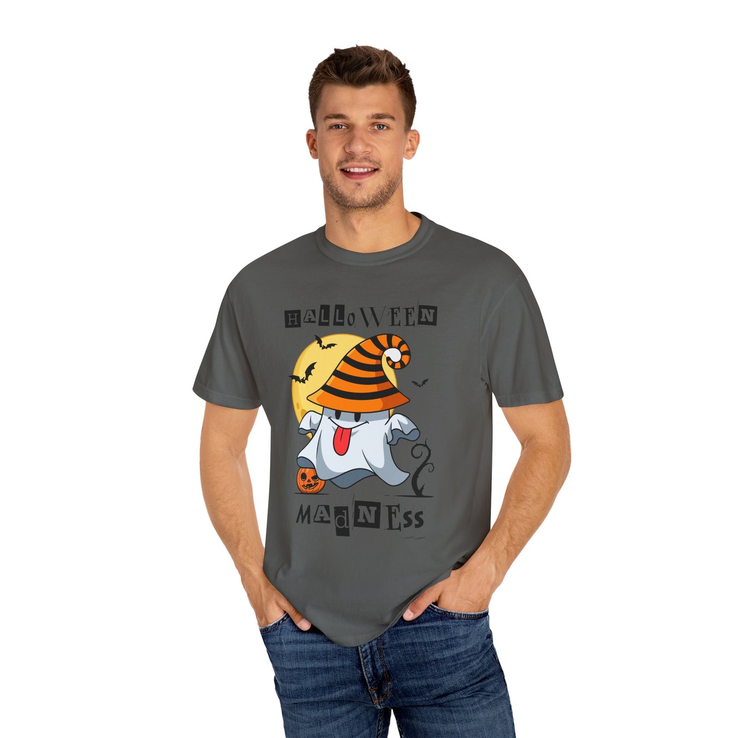 Halloween Madness Tee – Ghostly Grins Under Witchy Skies!