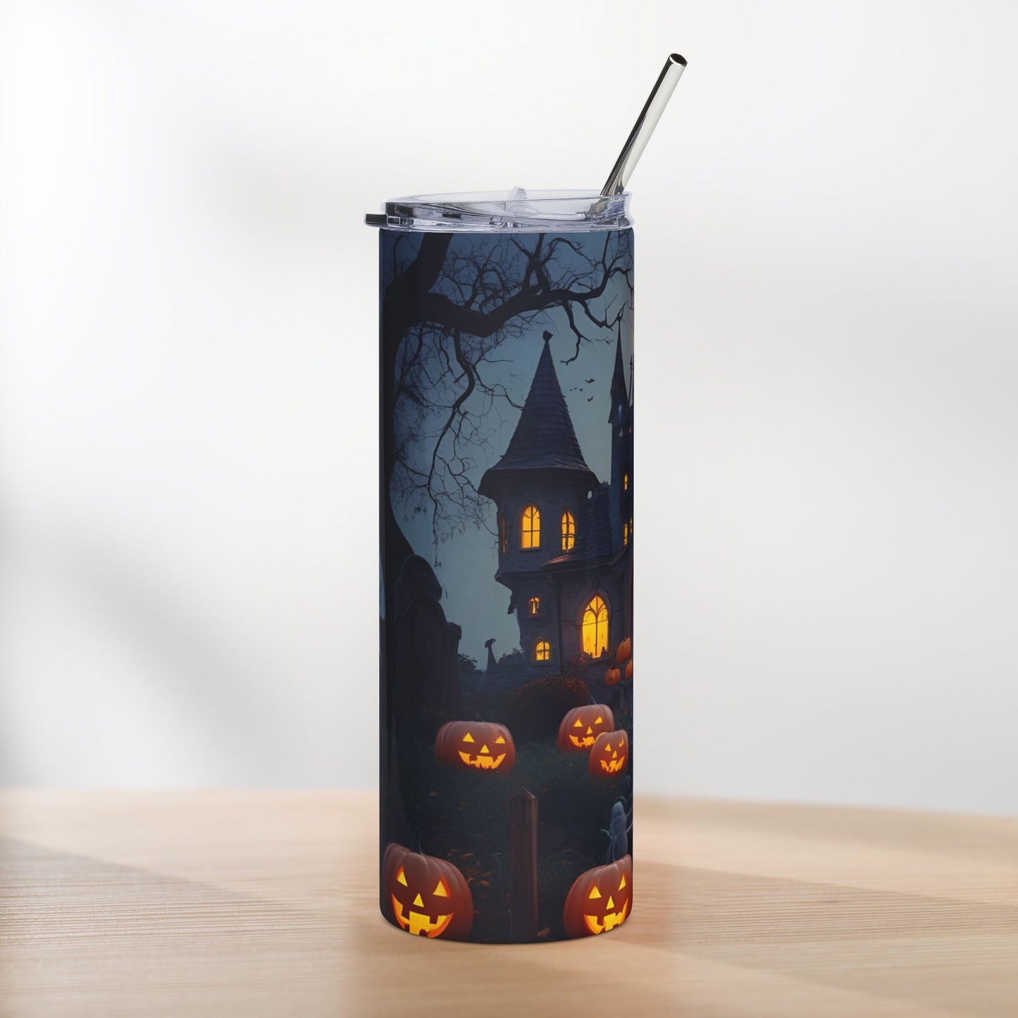 Haunted House Halloween Tumbler – Glow-in-the-Dark Pumpkin Path