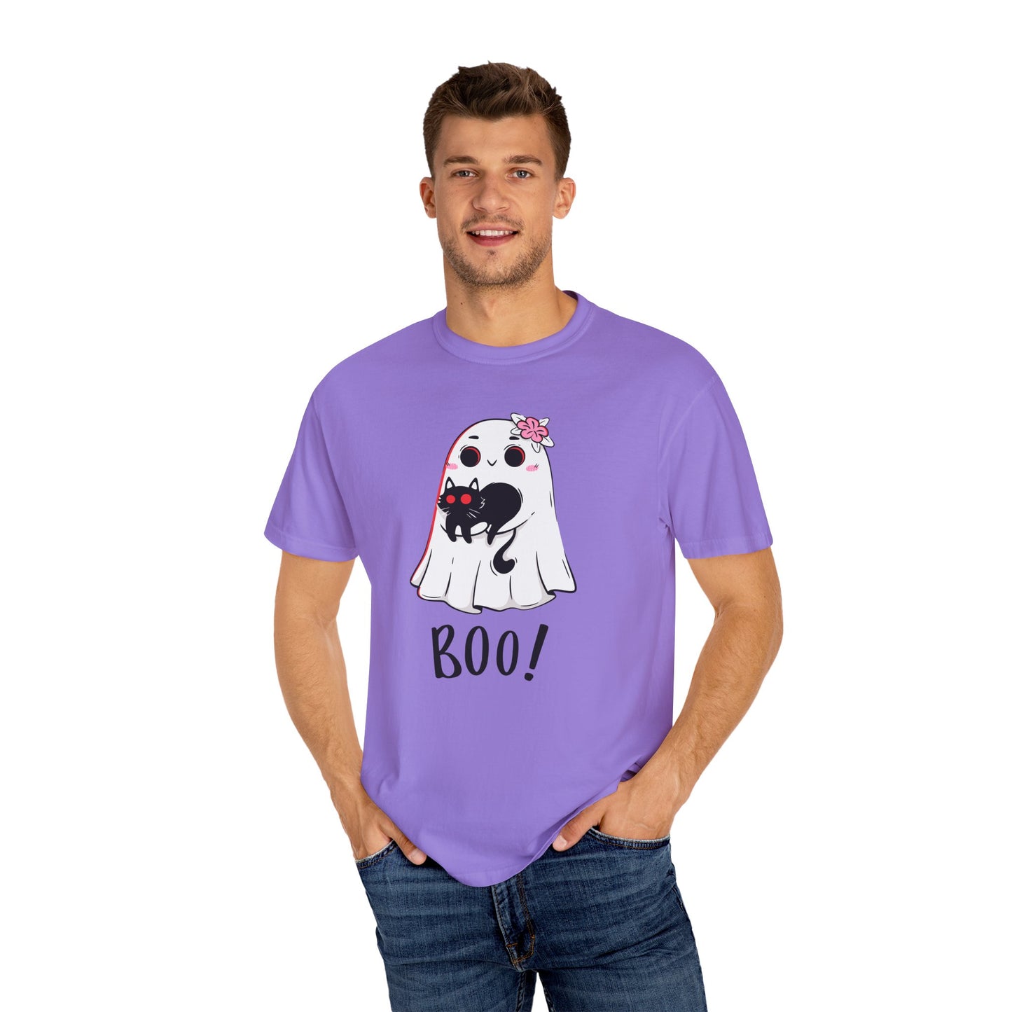 BOO Buddies Tee – Ghost & Cat Duo with Floral Charm