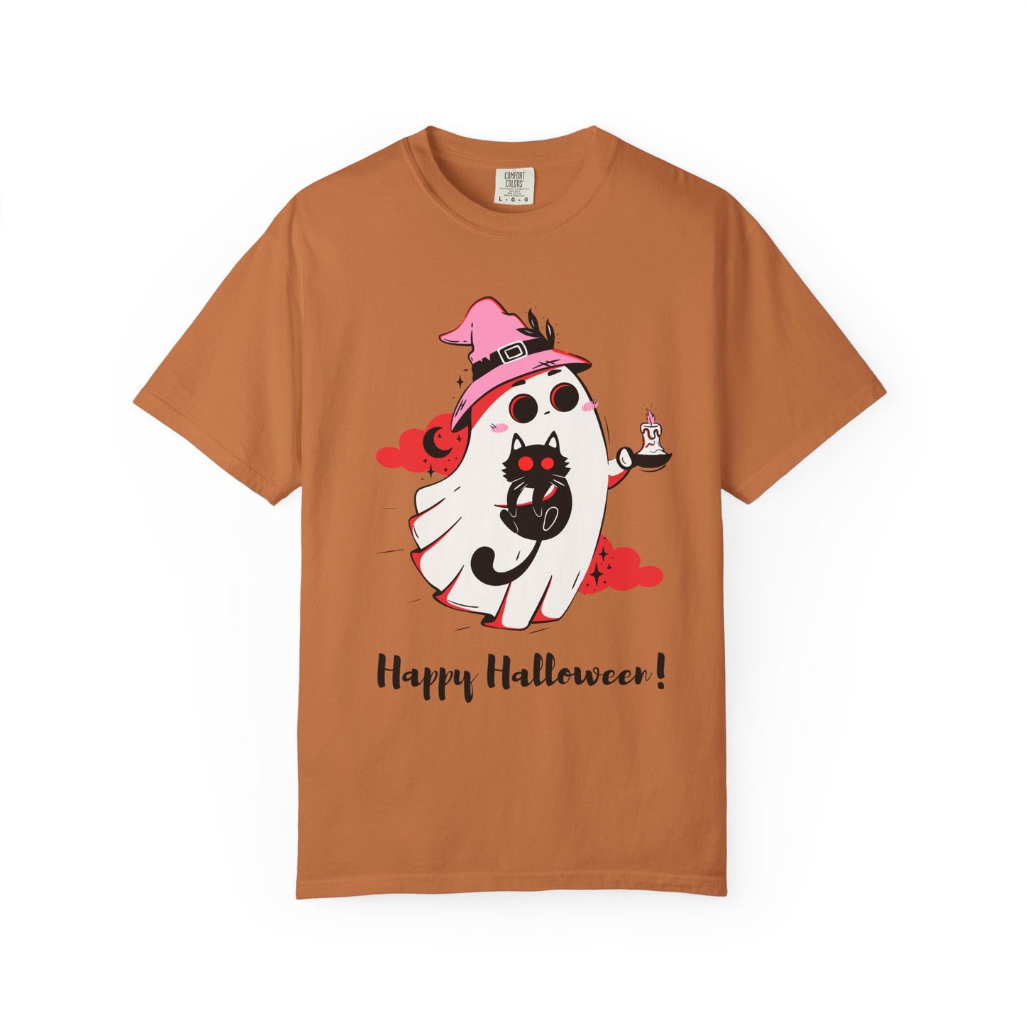 Ghostly Glam T-Shirt - Witchy Whimsy with Cat Companion