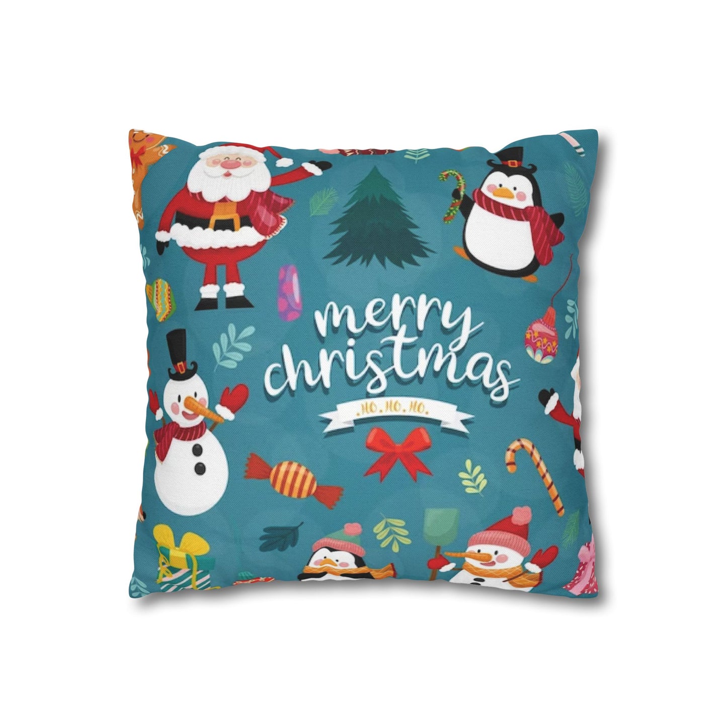 Christmas Spun Polyester Square Pillowcase – Double-Sided Festive Cover