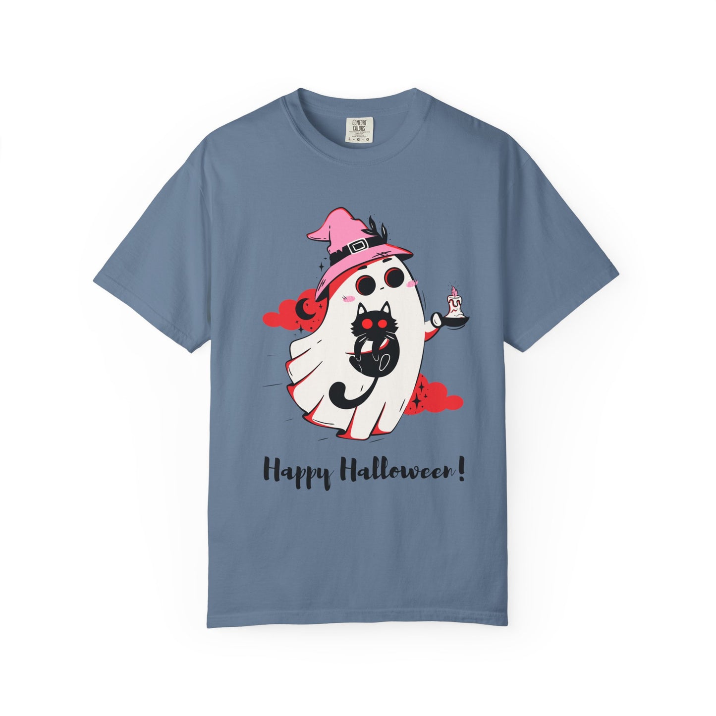 Ghostly Glam T-Shirt - Witchy Whimsy with Cat Companion