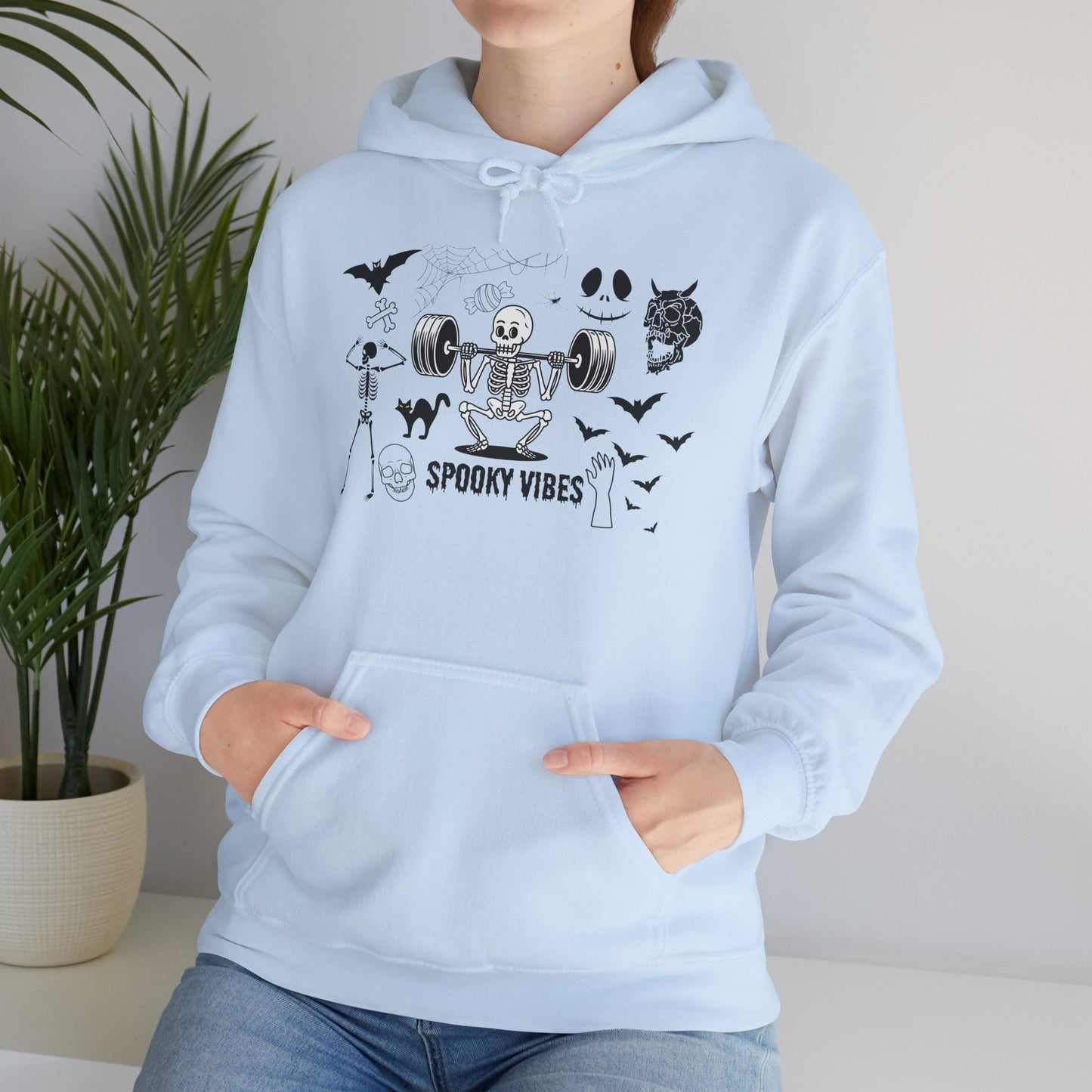 Spooky Vibes Skeleton Hoodie – Fun Halloween Gym-Themed Sweatshirt