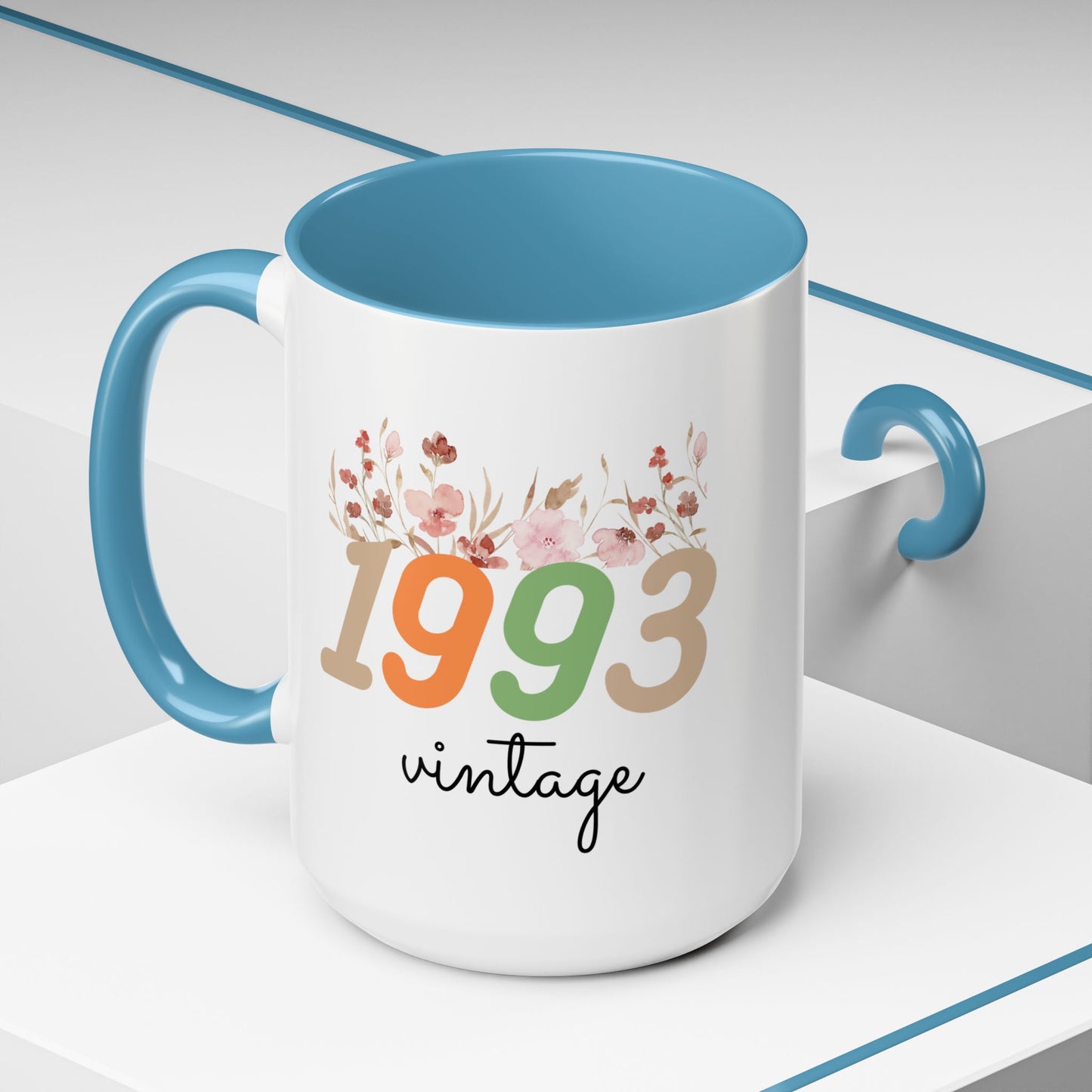 Vintage 1993 Floral Mug – Custom Two-Tone Ceramic Drinkware, 11oz