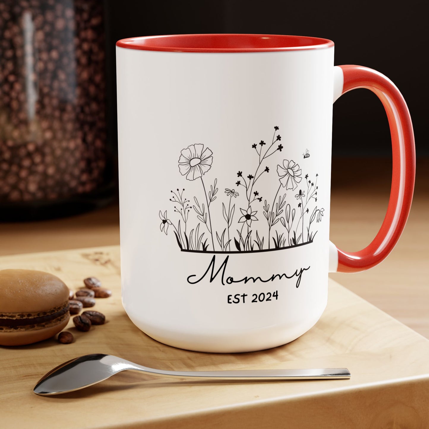 Mommy EST Ceramic Coffee Mug – Personalized Mom Gift, 15oz