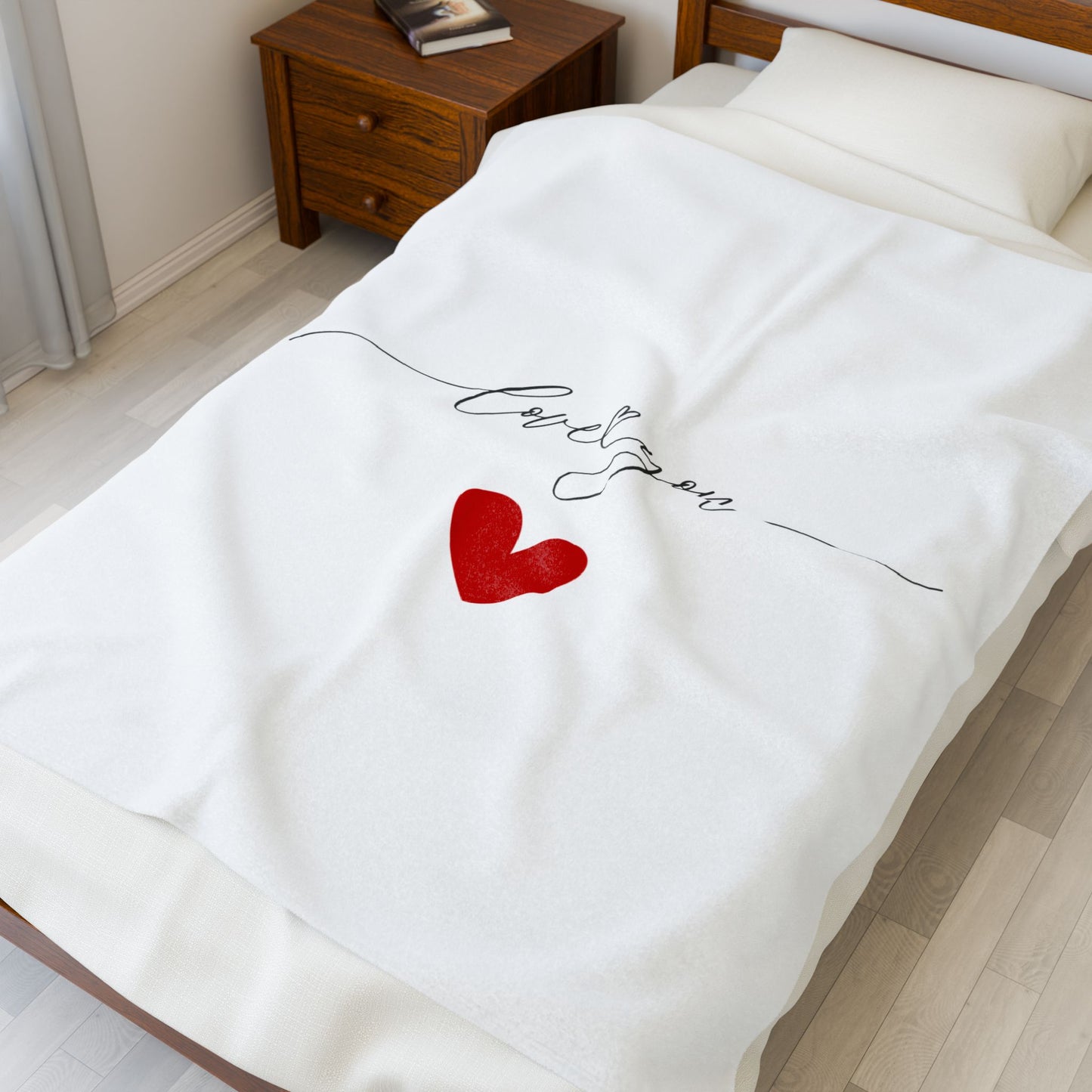 Love You Printed Velveteen Plush Blanket for Valentine