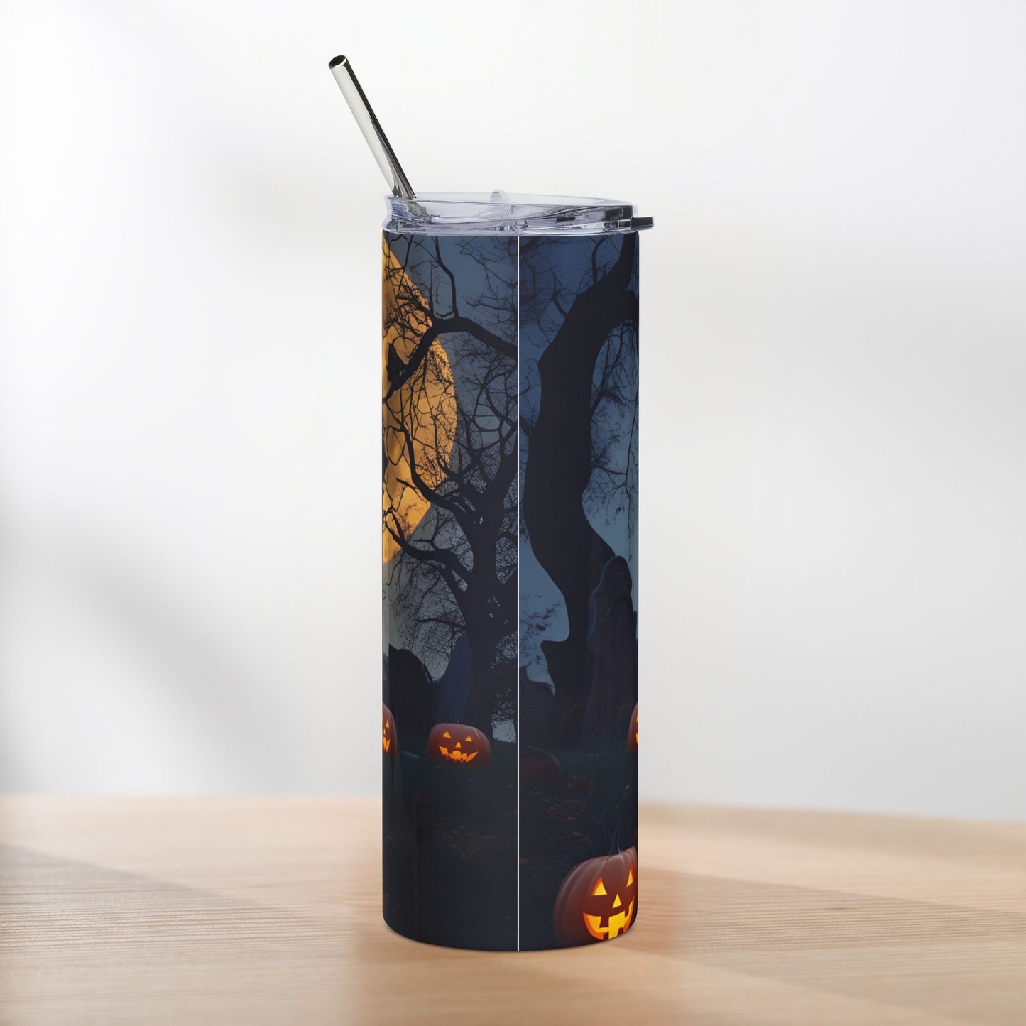 Haunted House Halloween Tumbler – Glow-in-the-Dark Pumpkin Path