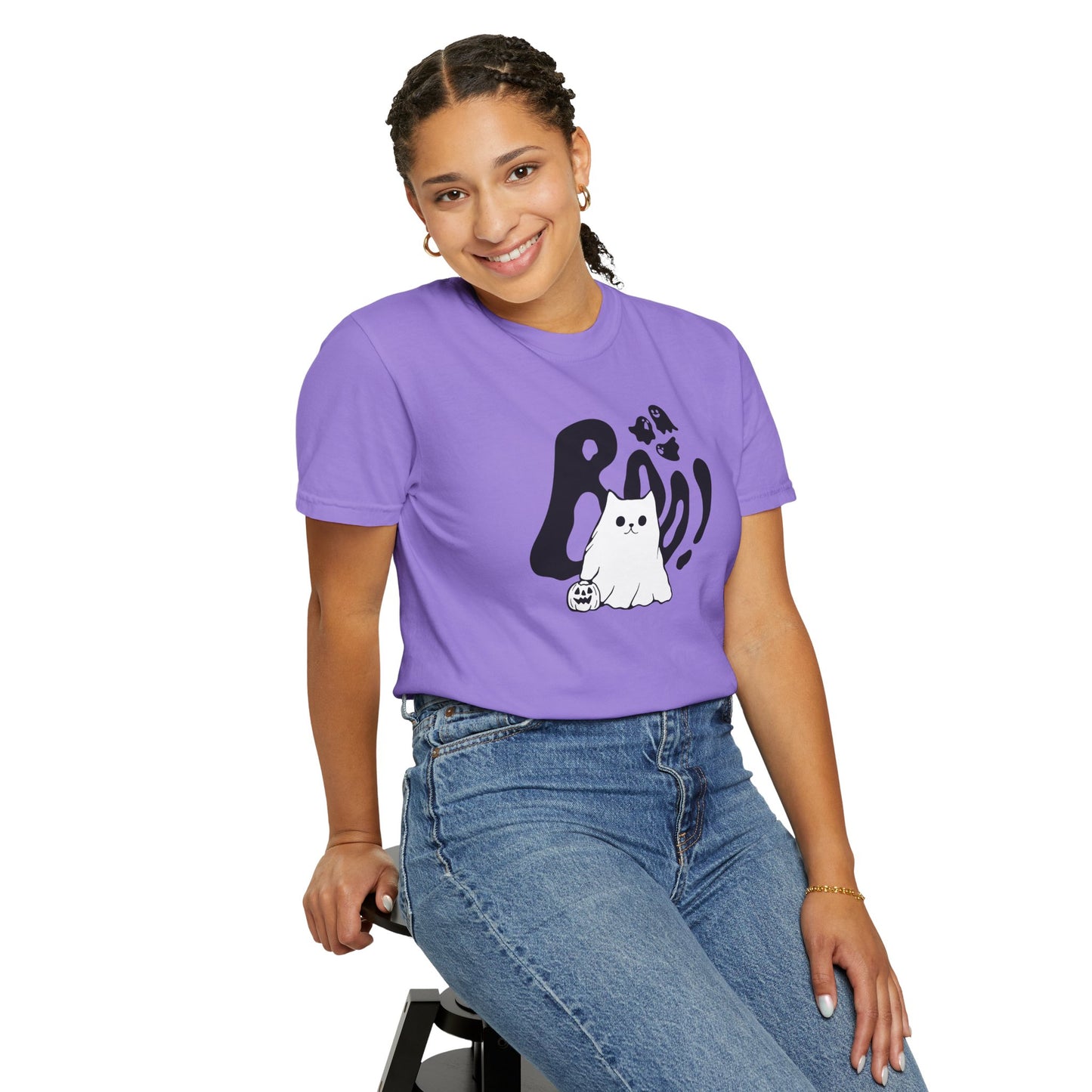 BOO Ghost Cat T-shirt– Pumpkin Purrfection for Halloween
