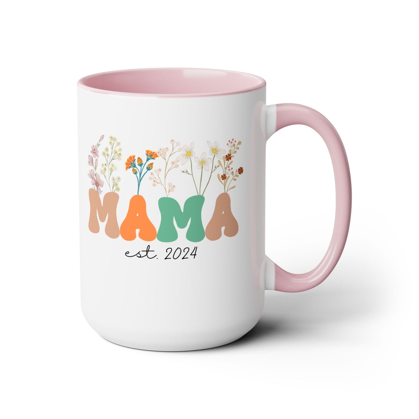 Mama est. Ceramic Coffee Mug – Boho Floral Personalized Mom Gift, 15oz