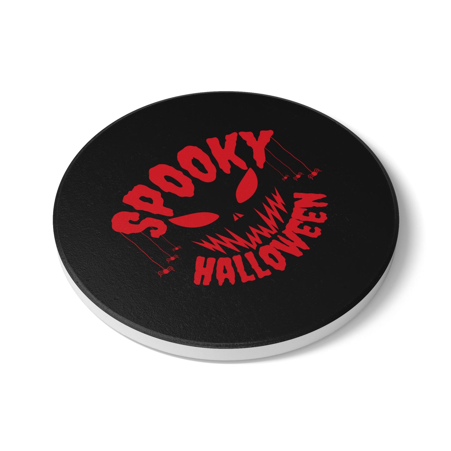 Spooky Halloween Ceramic Coaster – Creepy Face with Spider Accents
