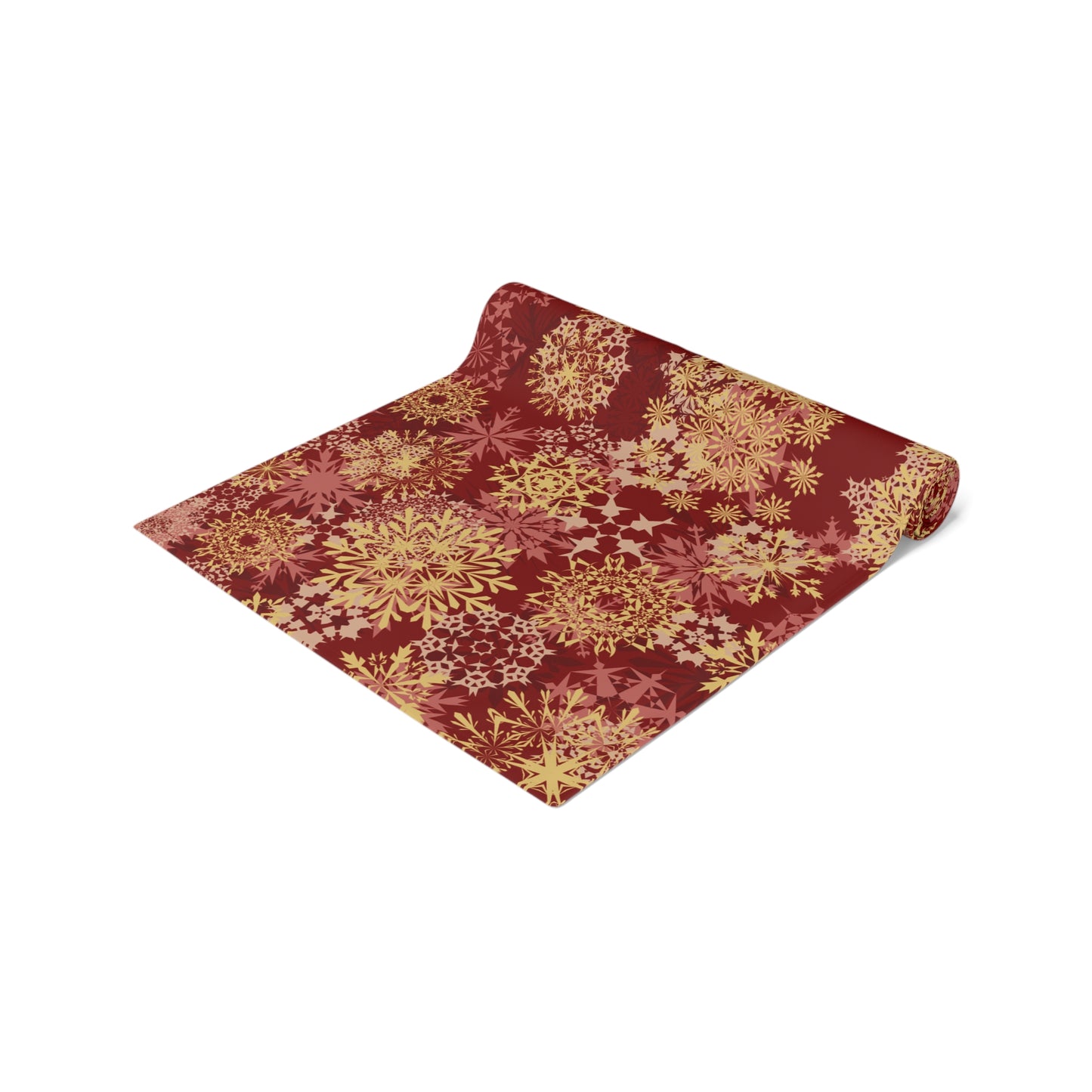Maroon Floral Table Runner – Elegant Gold & Pink Flower Pattern Decor
