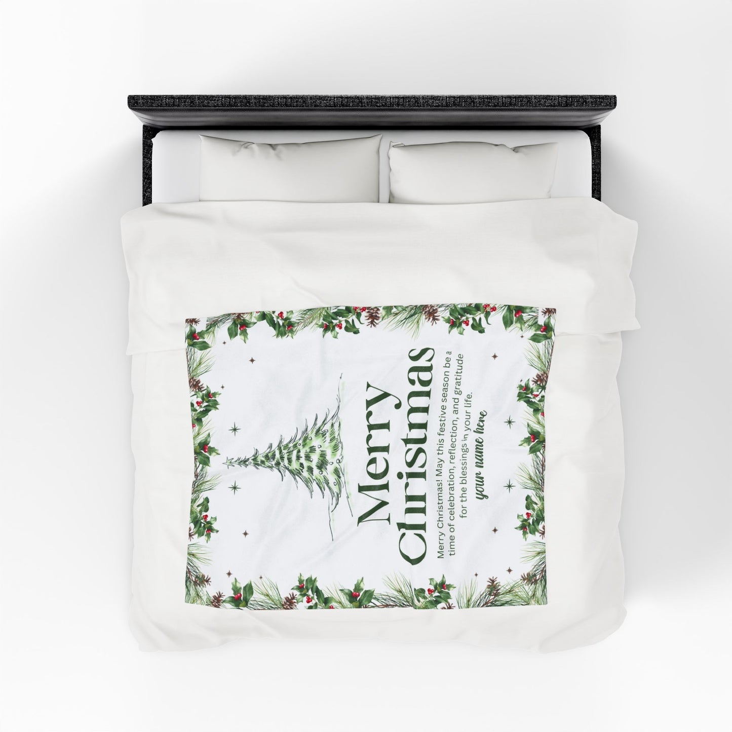 Personalized White Christmas Tree Blanket – Festive Holiday Throw with Heartfelt Message