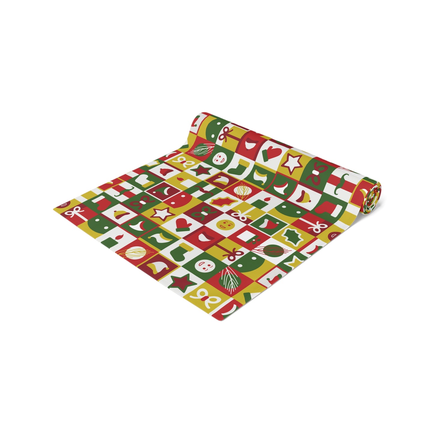 Table Runner – Red & Green Christmas Icons – Festive Dining Decor & Holiday Gift