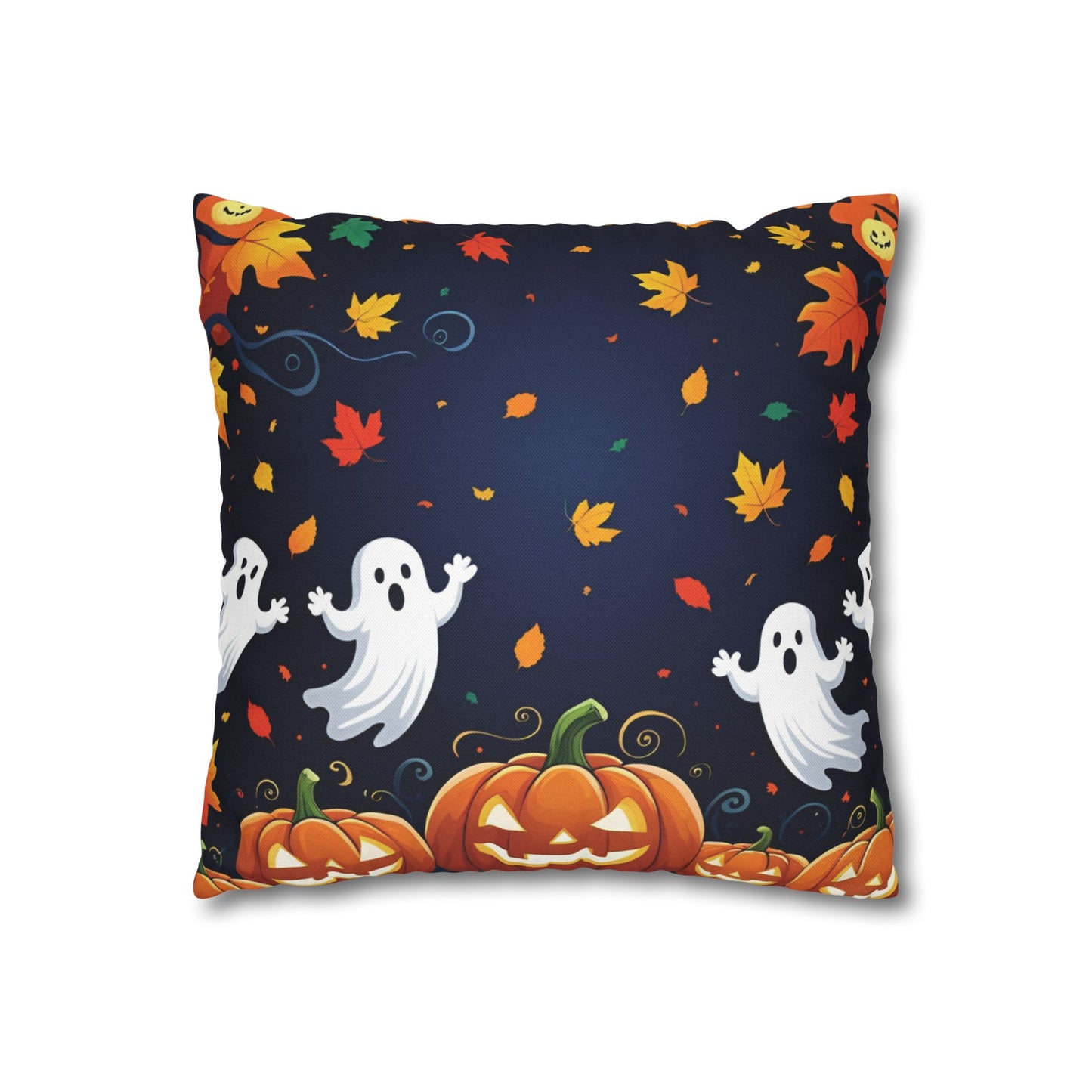 Fall Halloween Pillowcase with Pumpkins, Ghosts & Autumn Leaves – Festive Throw Pillow Cover for Seasonal Home Decor