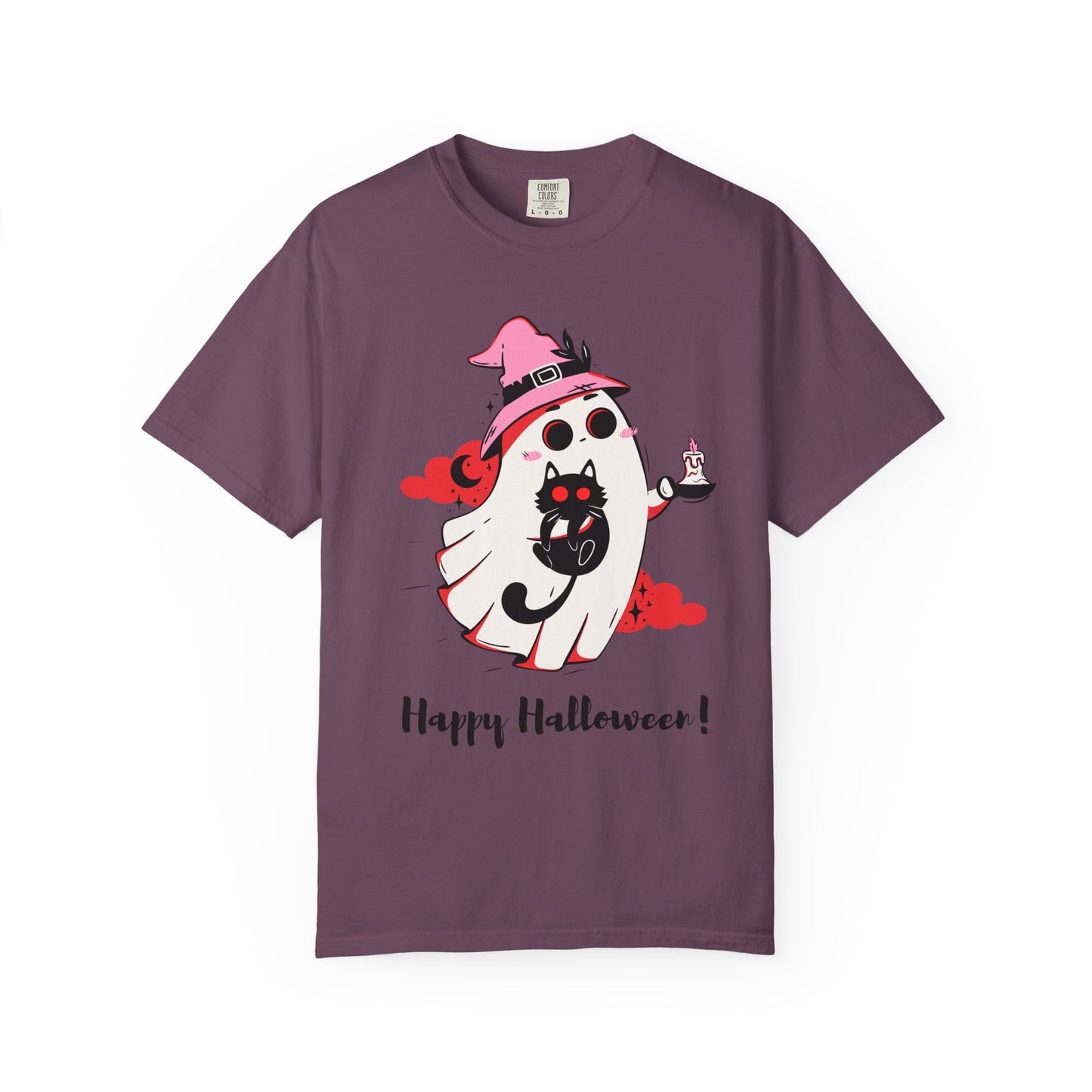 Ghostly Glam T-Shirt - Witchy Whimsy with Cat Companion