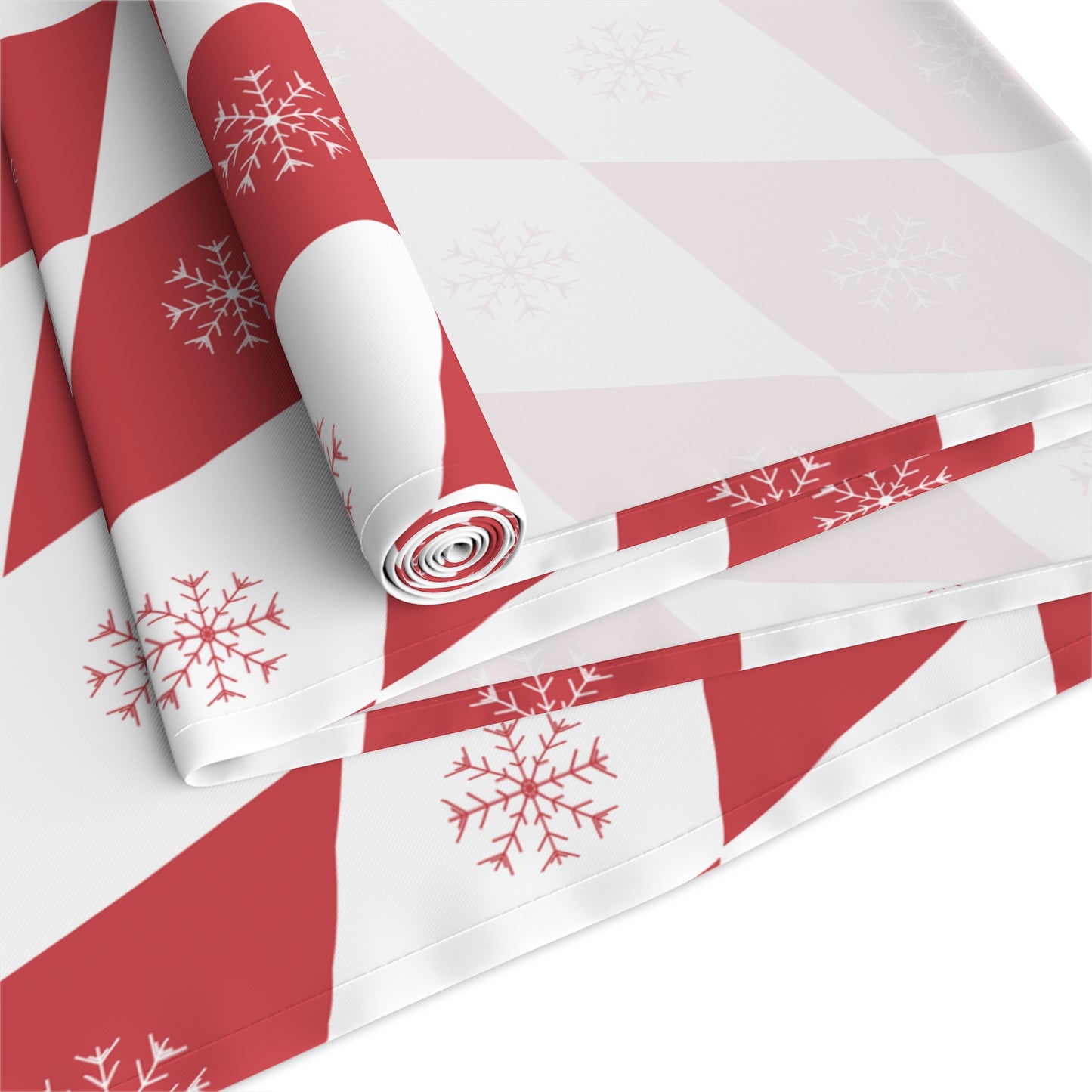 Christmas Table Runner, Red and White Diamond Pattern with Snowflakes, Festive Holiday Dining Decor